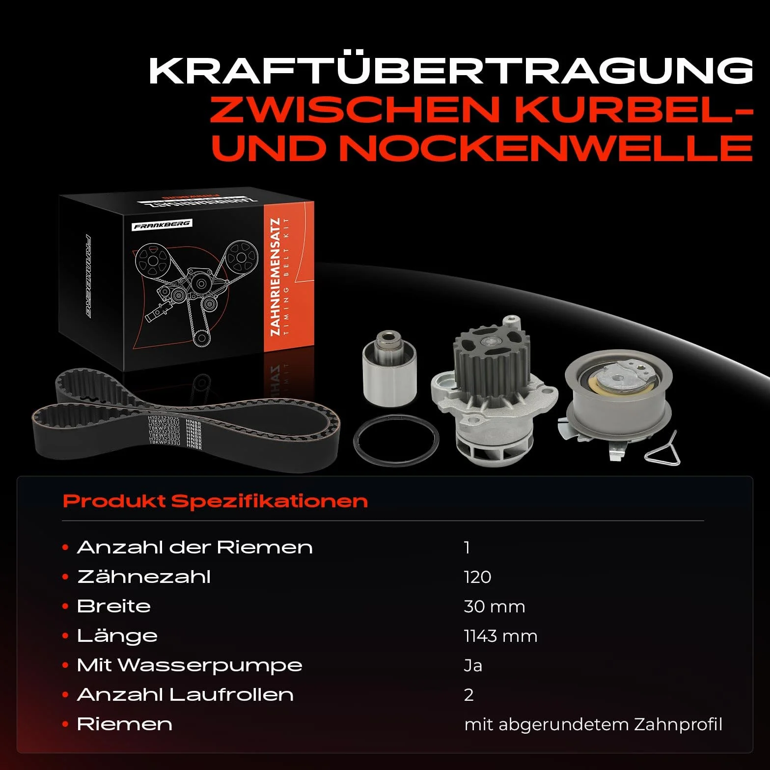 Frankberg Kit cinghia dentata Set cinghia dentata Diesel Compatibile con Golf V Variante 1K5 1.9L Transporter V Bus 7EB 7EJ 7HB 7HJ 1.9L Golf V 1K1 1.9L T.o.u.r.a.n 1T1 1T2 1.9L A2 8Z0 1.4L 045109243F