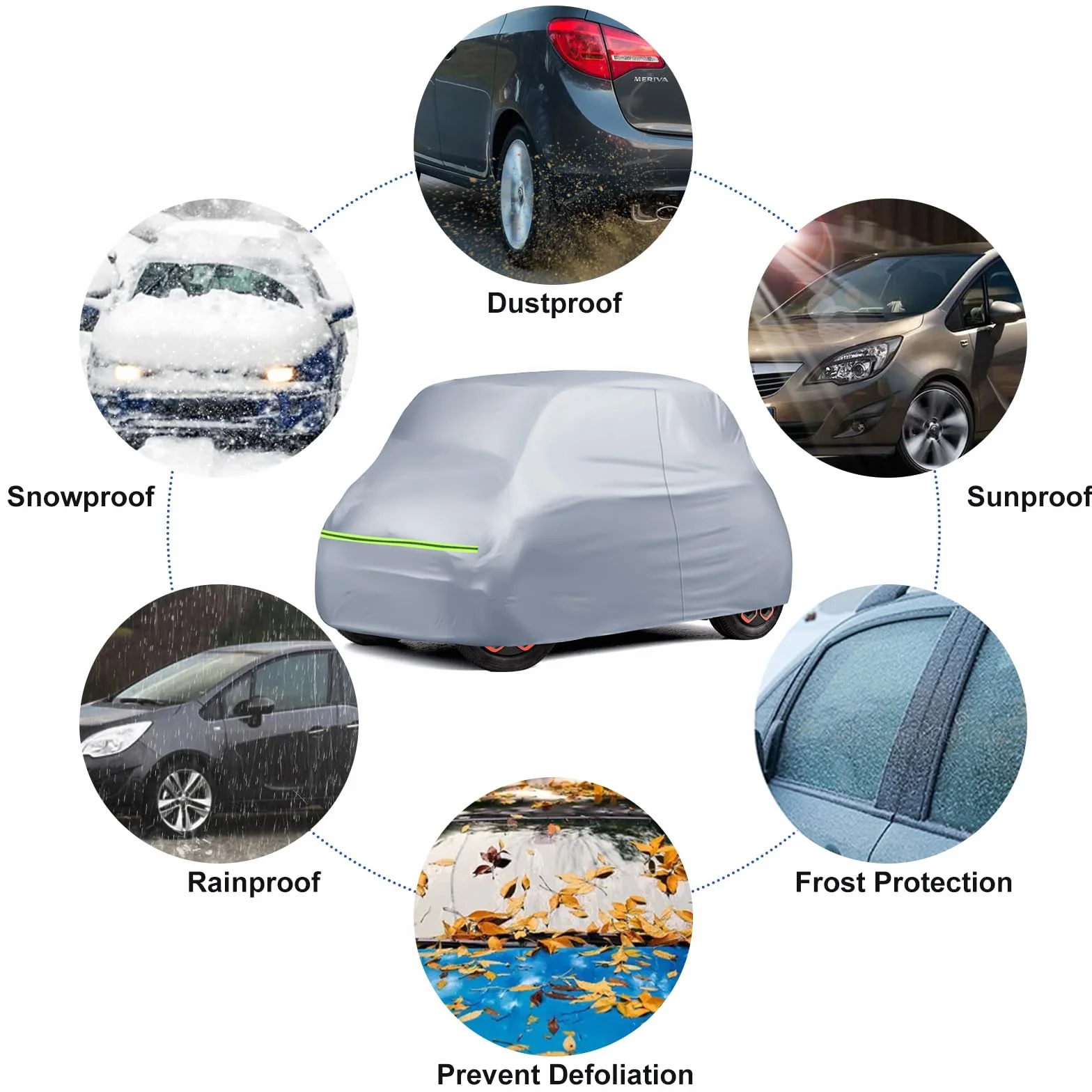 Telo Copriauto Sostituzione per Citroen Ami/O-pel Rocks-e/Electric/F-iat Topolino 2020-2024, Copertura Auto Protettiva Dell'auto, Telone Garage Completo Impermeabile Strisce Riflettenti, Argento
