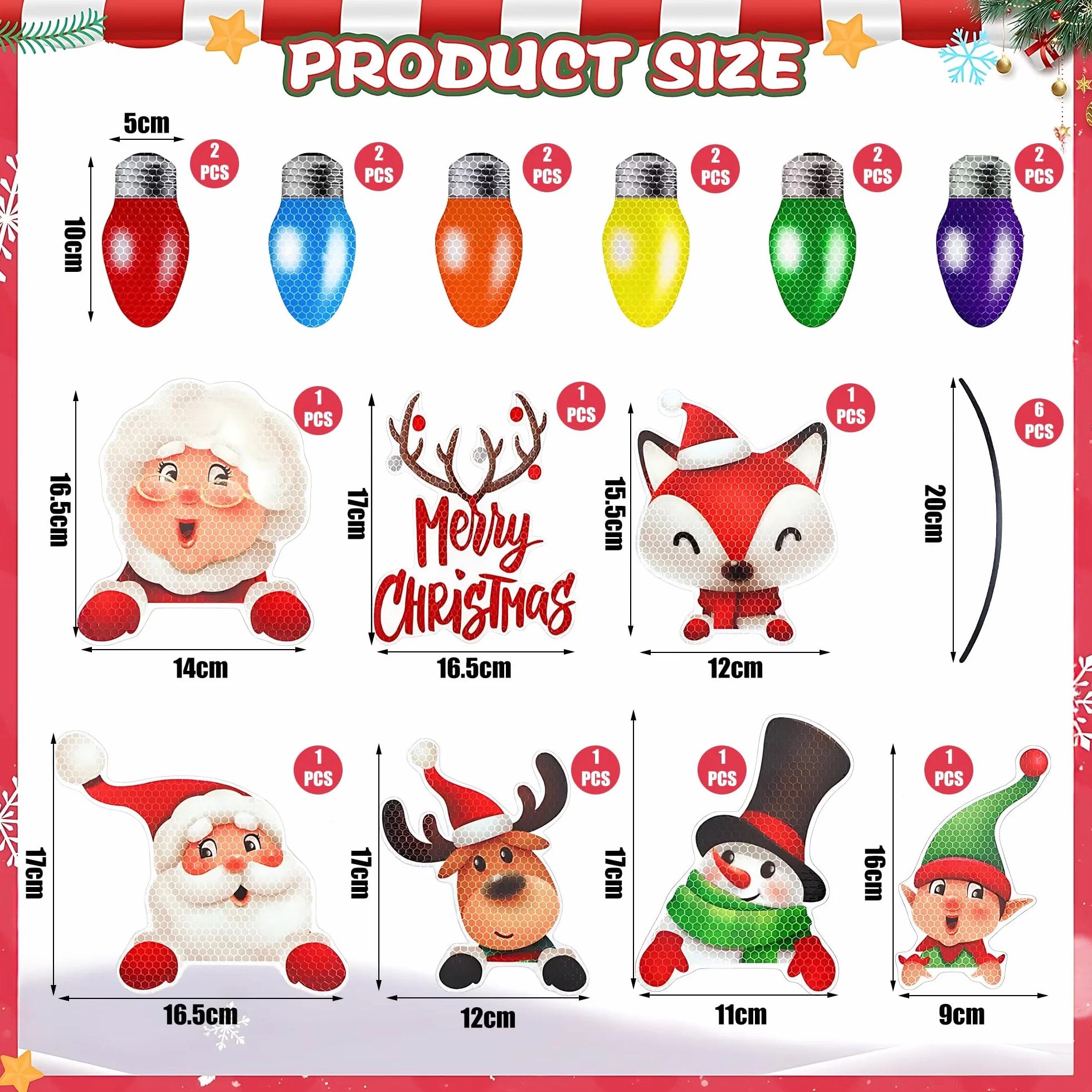 Set 25 Pezzi Magneti Auto Natale Riflettenti Albero Renne Babbo Natale Fili Magnetici Decorazioni Feste