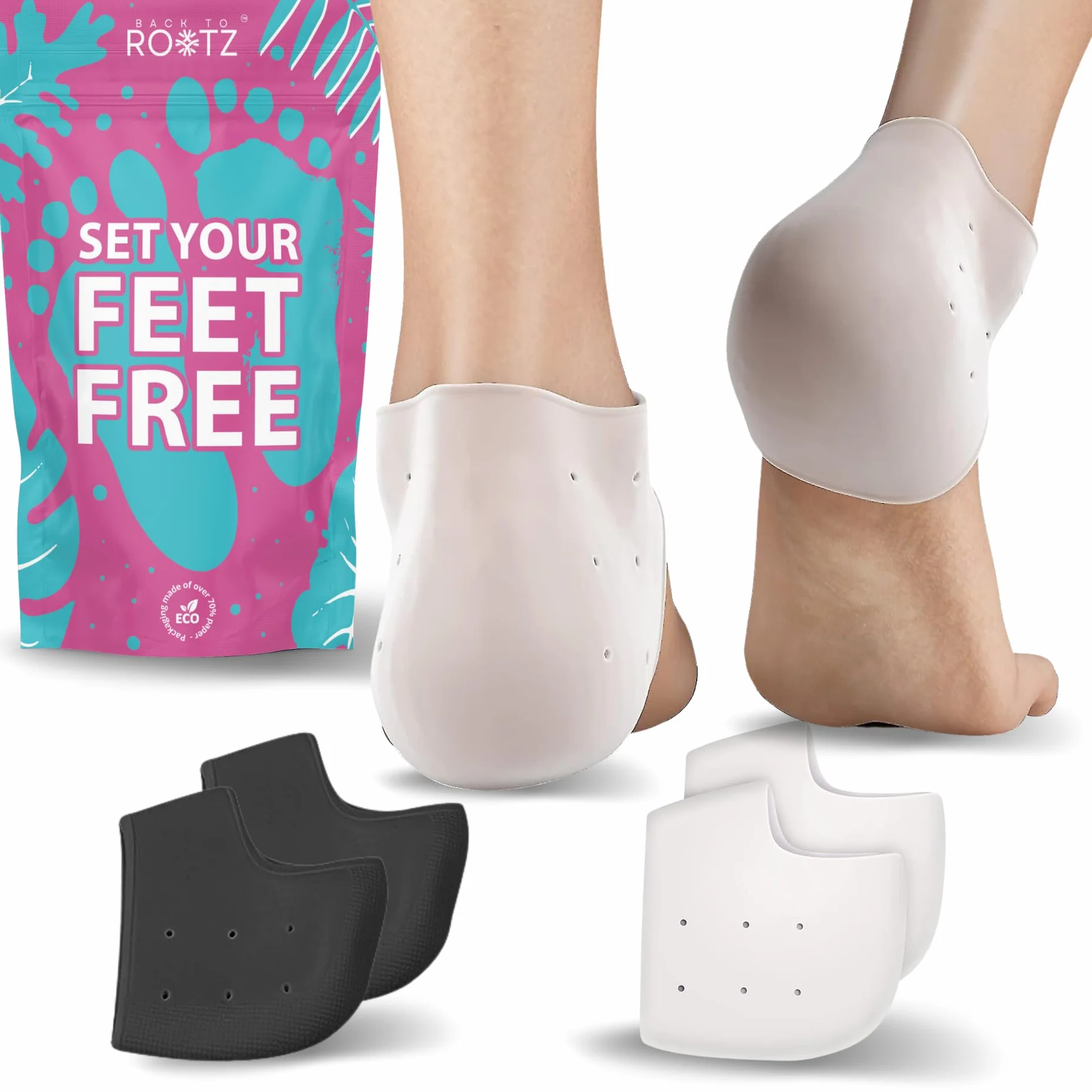 Protezione per tallone in gel di silicone morbido, talloniera 2 paia Bianco e nero