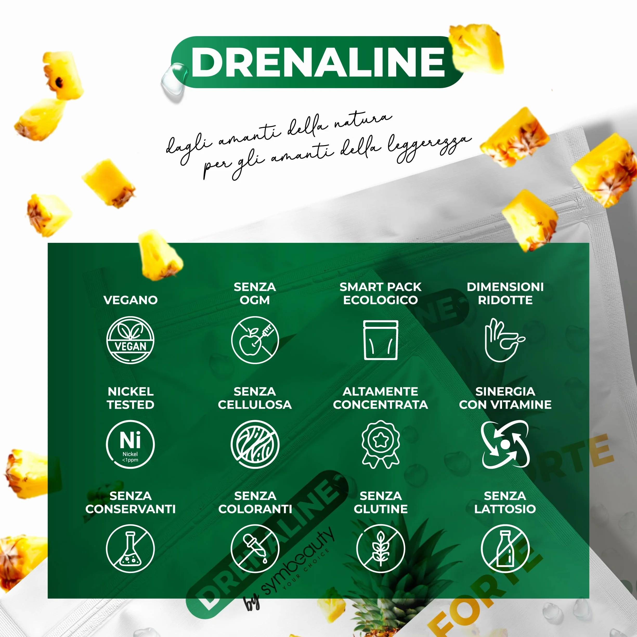 Symbeauty Bromelina Forte 240 Cpr Drenaline 2500+5000 GDU Betulla Centella Vitamina C Vegano Made in Italy