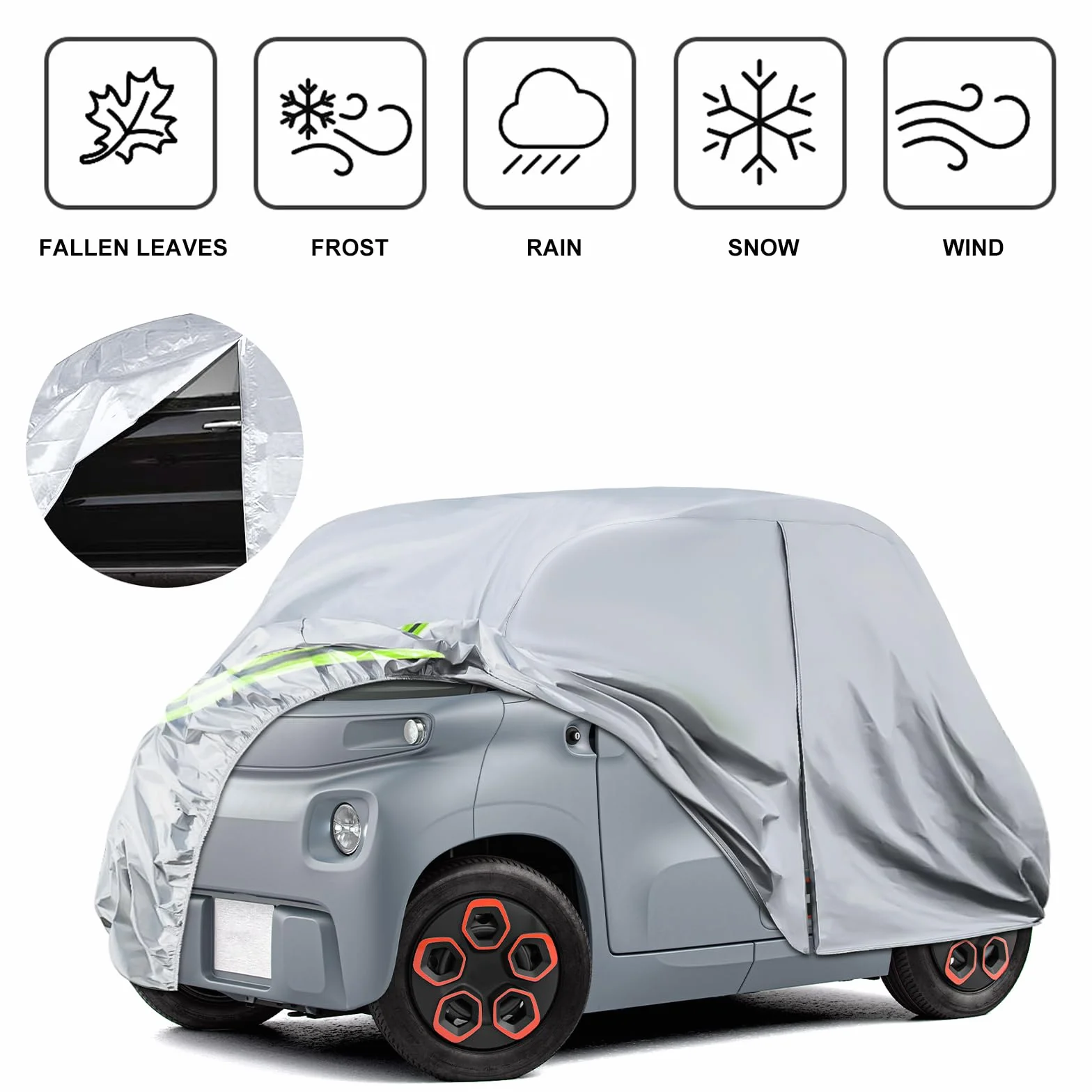 Telo Copriauto Sostituzione per Citroen Ami/O-pel Rocks-e/Electric/F-iat Topolino 2020-2024, Copertura Auto Protettiva Dell'auto, Telone Garage Completo Impermeabile Strisce Riflettenti, Argento