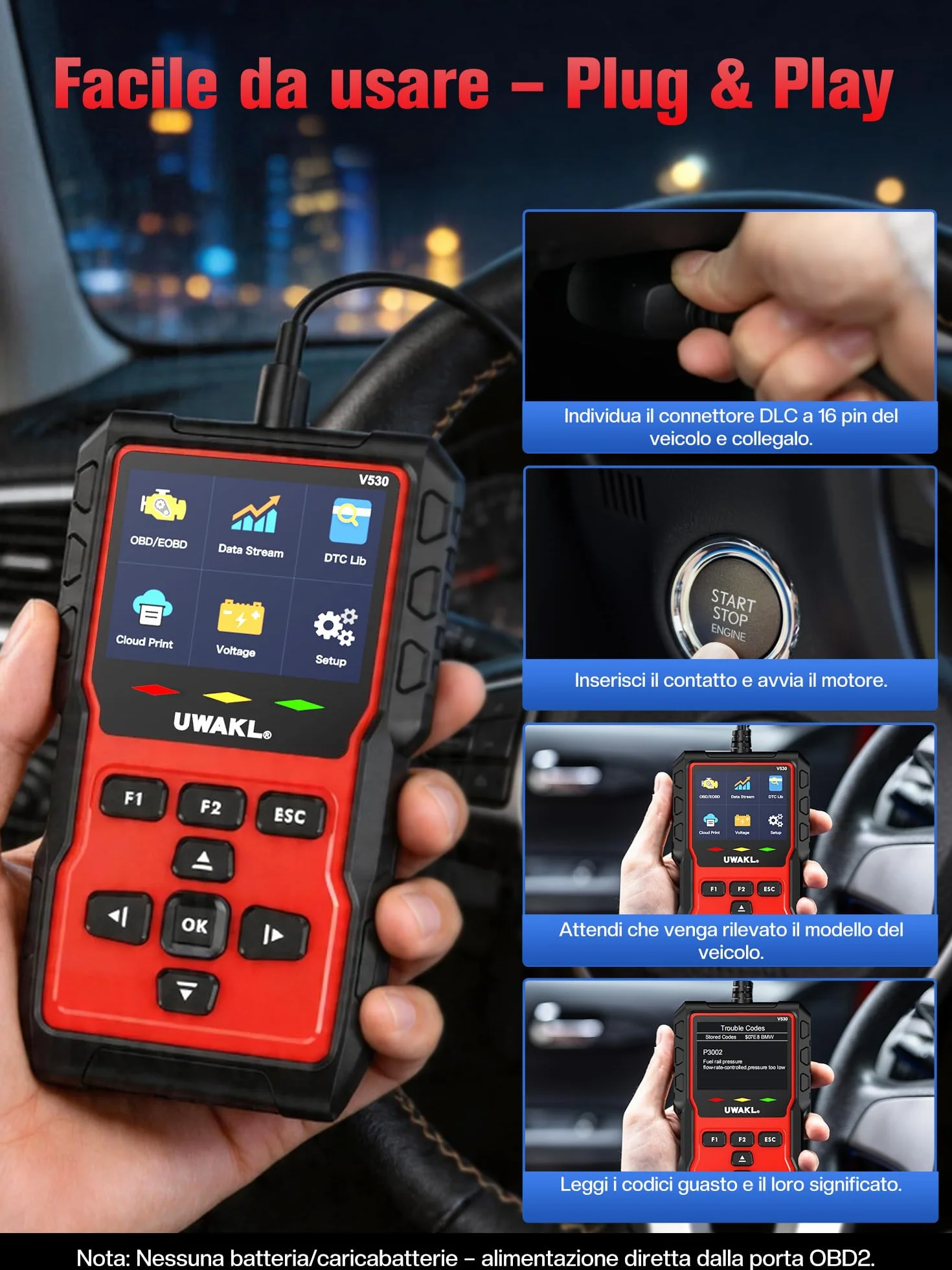 OBD2 Scanner EOBD Diagnosi Auto Professionale Multimarca Lettore Codici Errore OBDII Tester Batteria