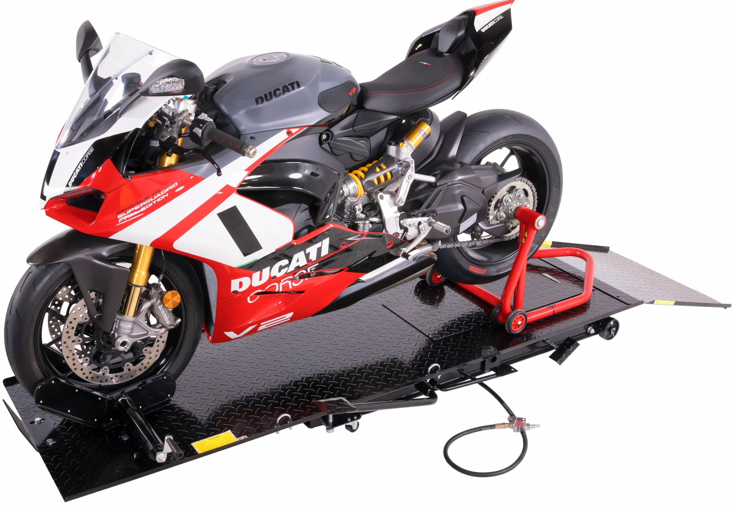 Ponte sollevatore per motocicletta, parallelogramma, 450 kg con pneumatico + azionamento a pedale, blu, PLB450-PAJ, 01646
