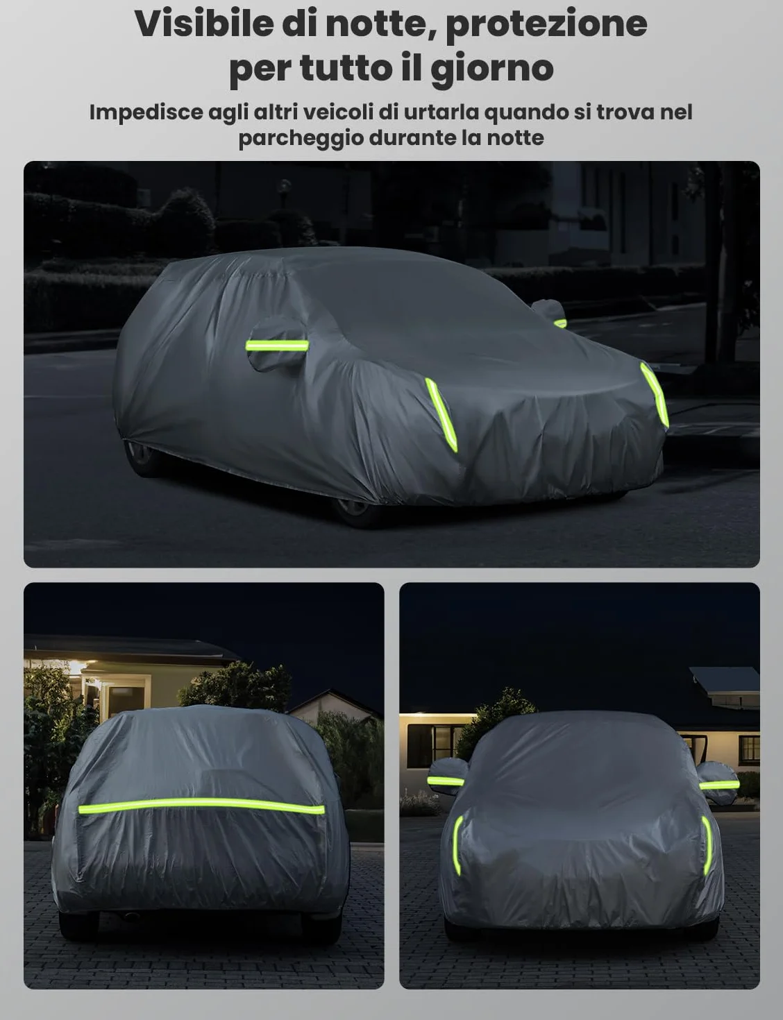 LOETAD Telo Copriauto, Felpato Impermeabile Antipolvere Anti UV Anti Vento 435 x 180 x 160cm Telo per Auto a 2 Volumi Universale Interno in Cotone - Argento