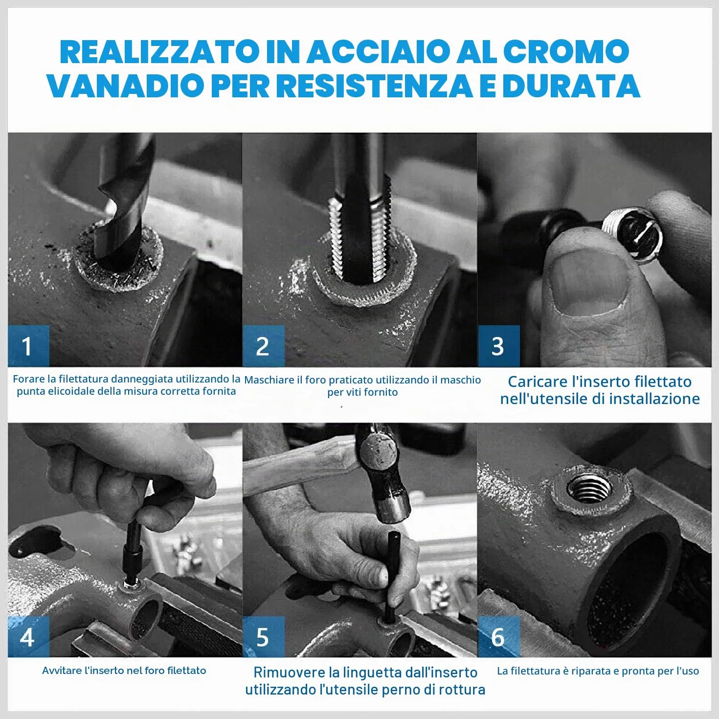 CCLIFE Kit Riparazione Filettatura Helicoil Set Inserti 131 Pezzi M5 M6 M8 M10 M12