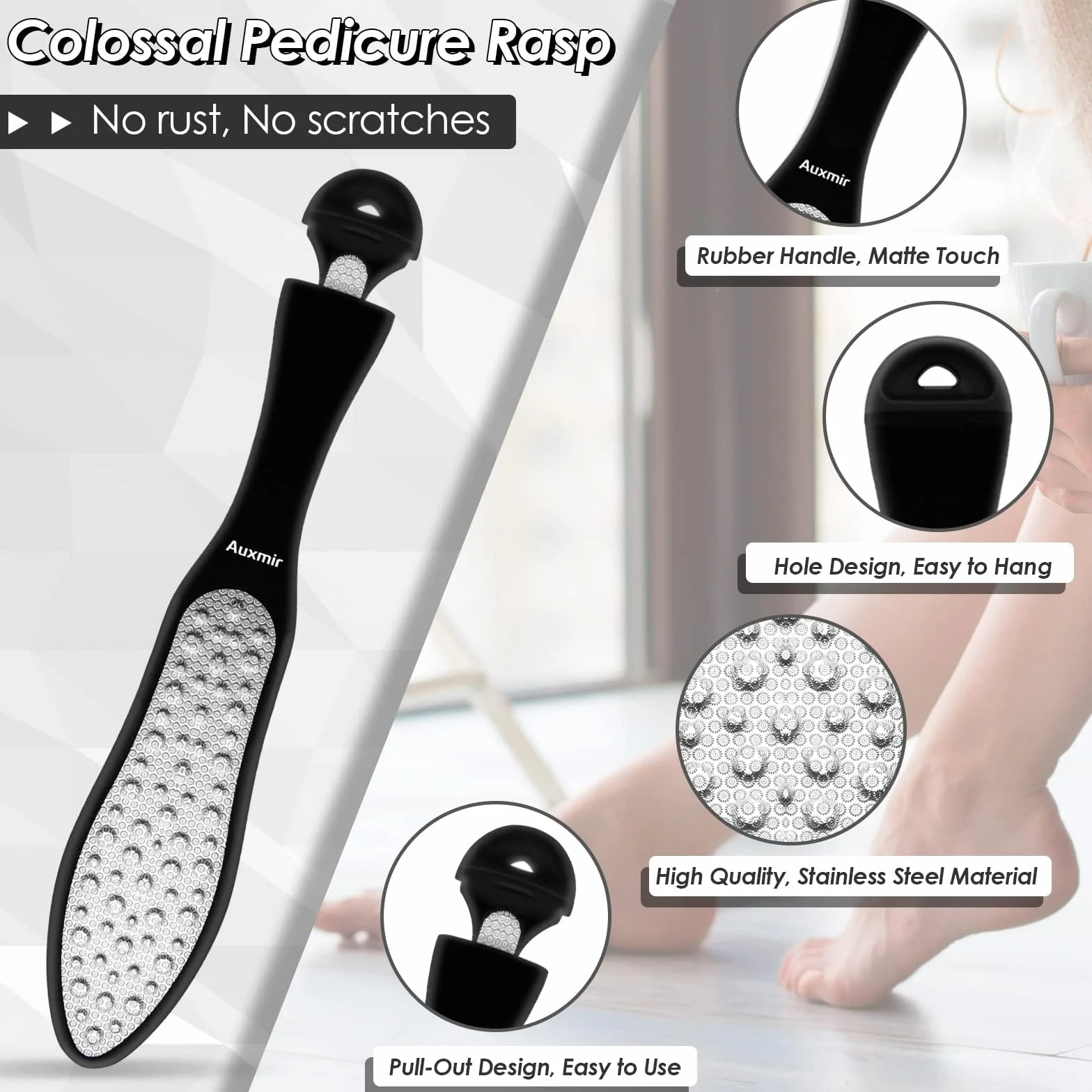 Auxmir 3in1 Raspa Piedi Professionale in Acciaio Inox, Lima Piedi Talloni Impermeabile, Antiruggine, Pedicure Professionale