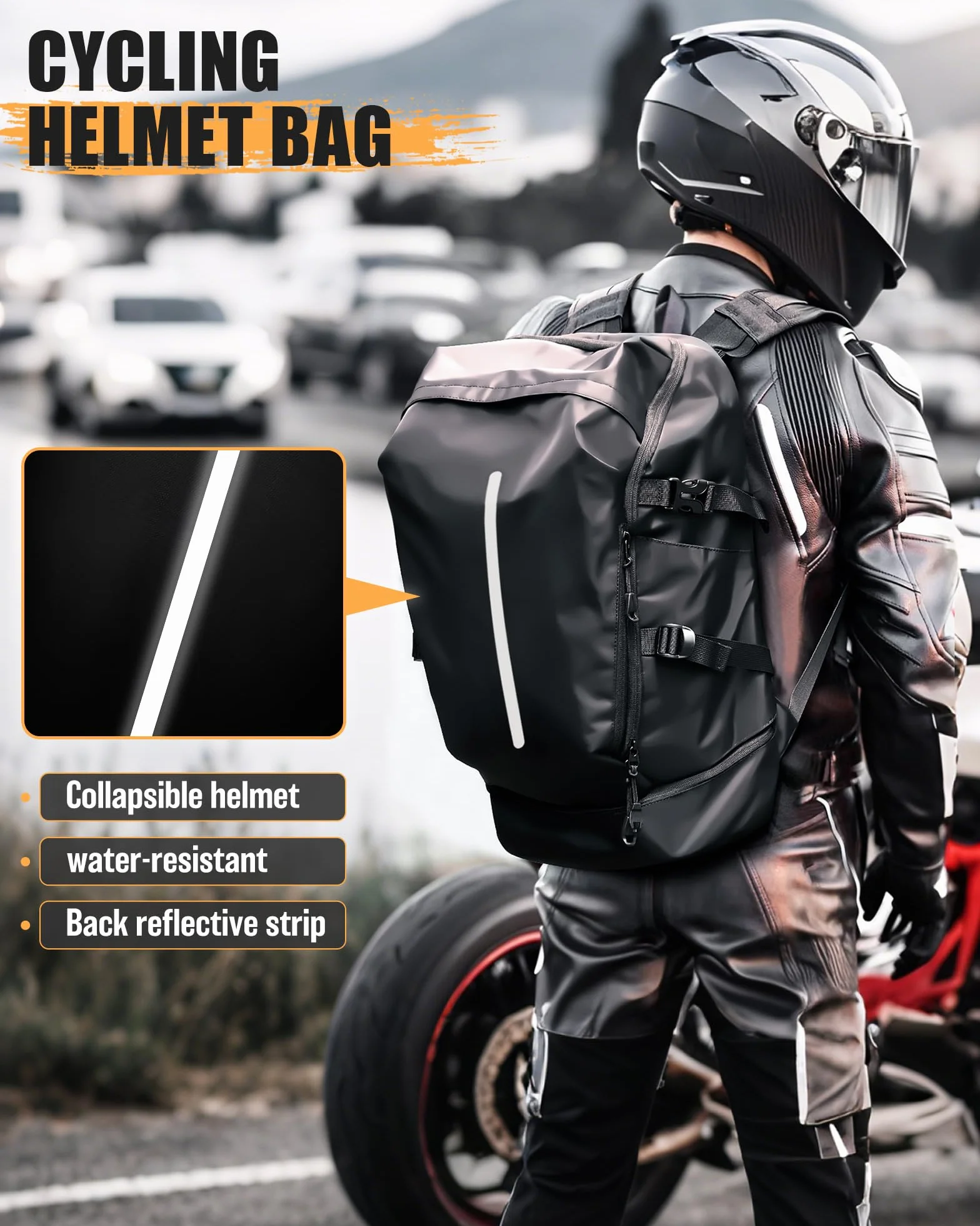 Zaino da Moto Impermeabile Grande con Scomparto per Scarpe, Nero
