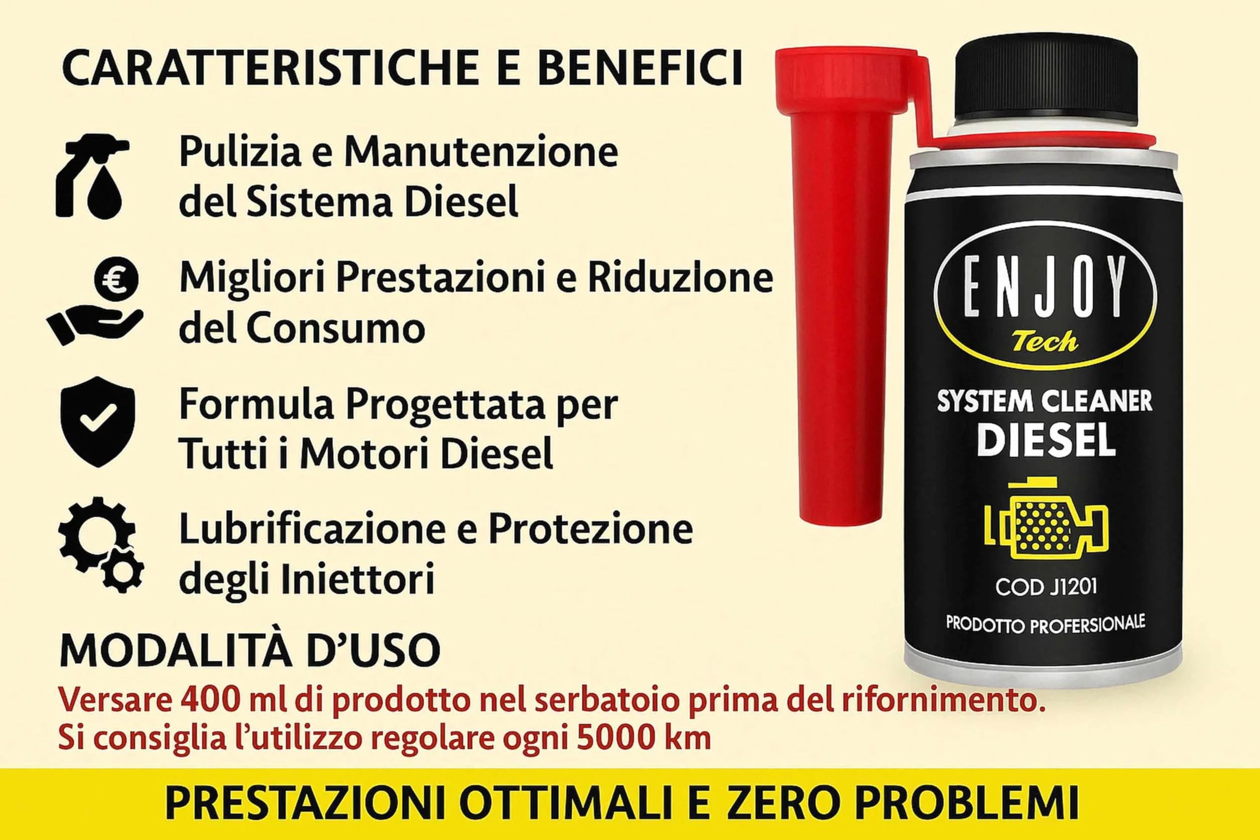 ENJOY TECH System Cleaner Diesel 400ML - Additivo Professionale Pulizia Iniettori Protezione Motore