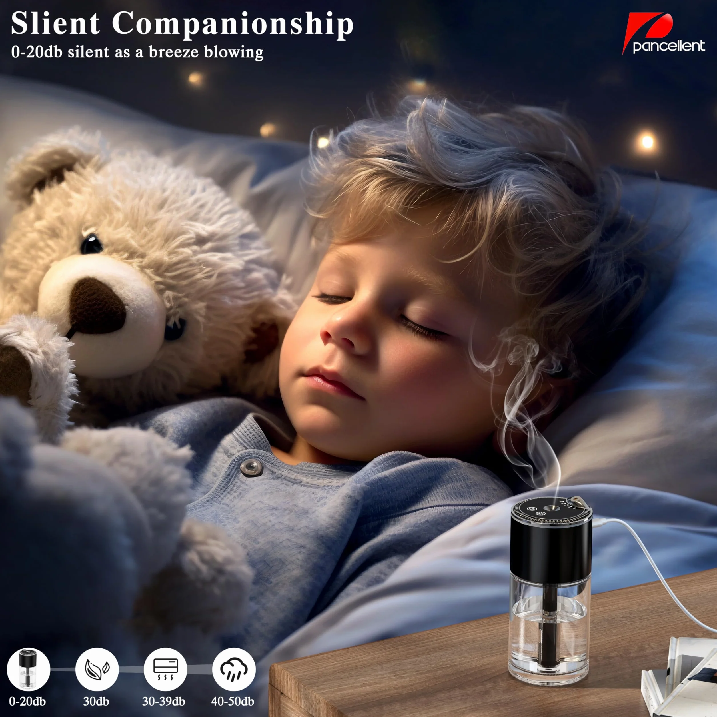 Diffusore per oli essenziali 250 ml con luce a cielo stellato Nero