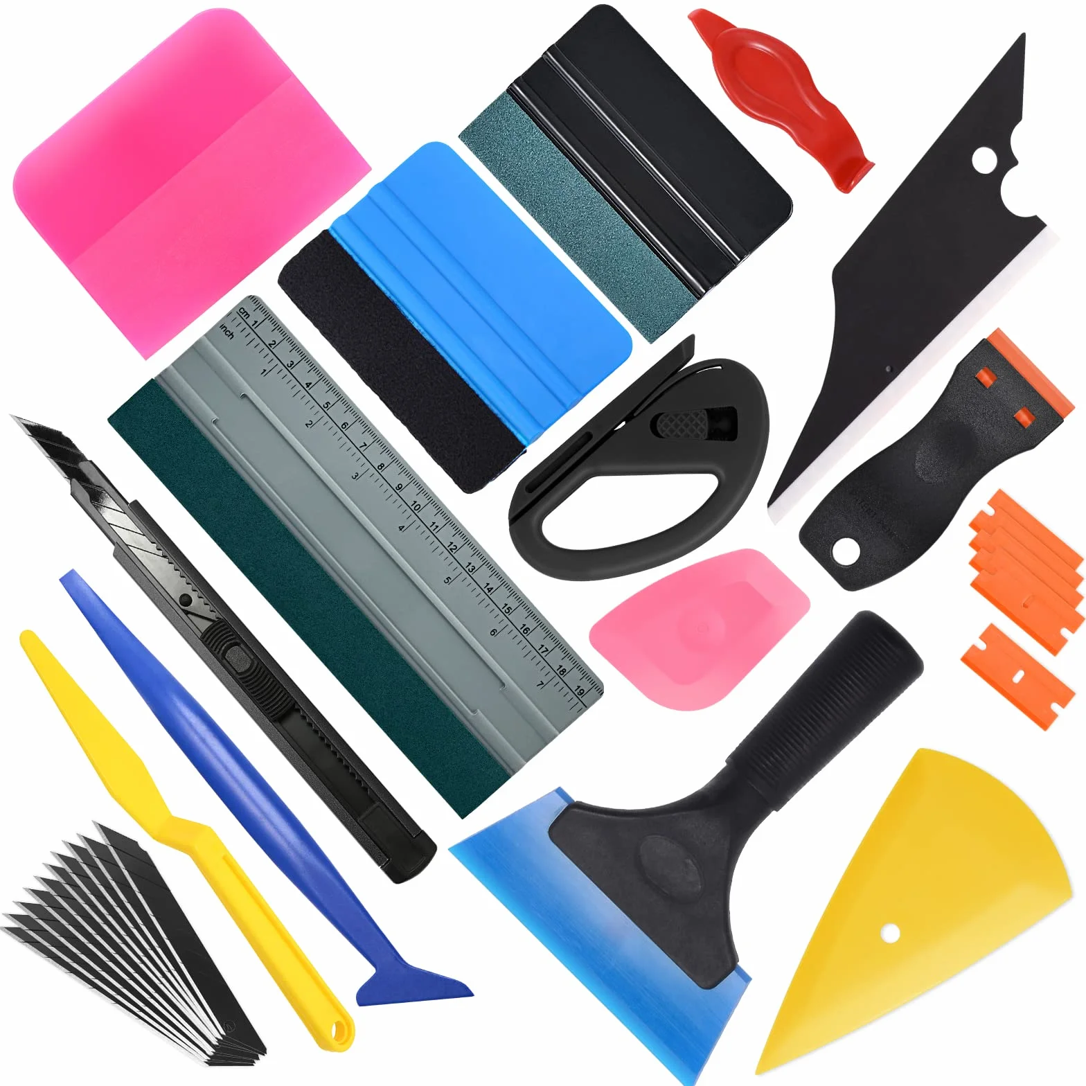 EHDIS Kit Vinile Applicazione Adesivi Auto, per Pellicola per Installazione Pellicole Auto Cellulare DIY, Film per mobili, Kit Pellicola di Alta qualità con Taglierino Professionale e Spatole