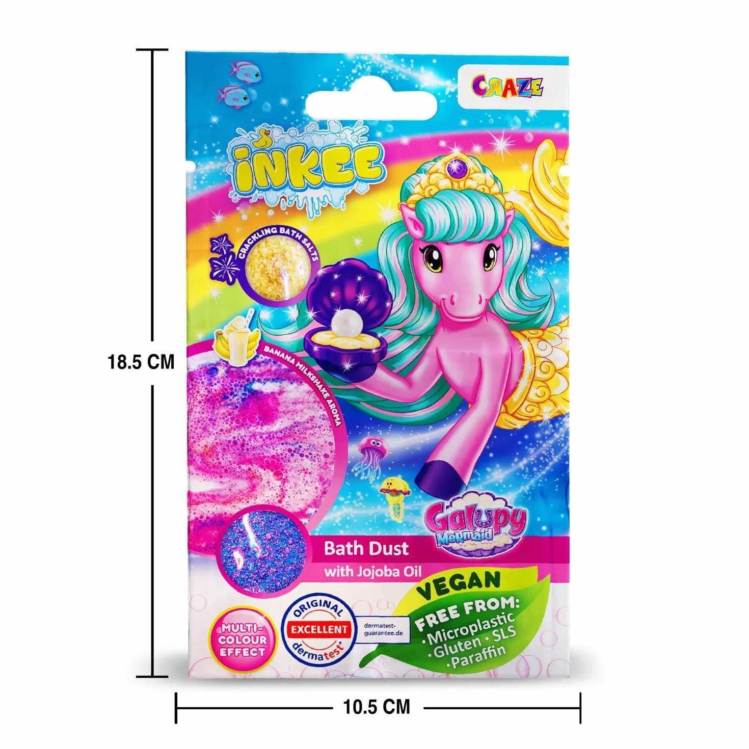 INKEE Bath Dust Galupy Mermaid Polvere di Sirena per la Vasca Sali da Bagno Effetto Crepitante Aroma Frullato di Banana