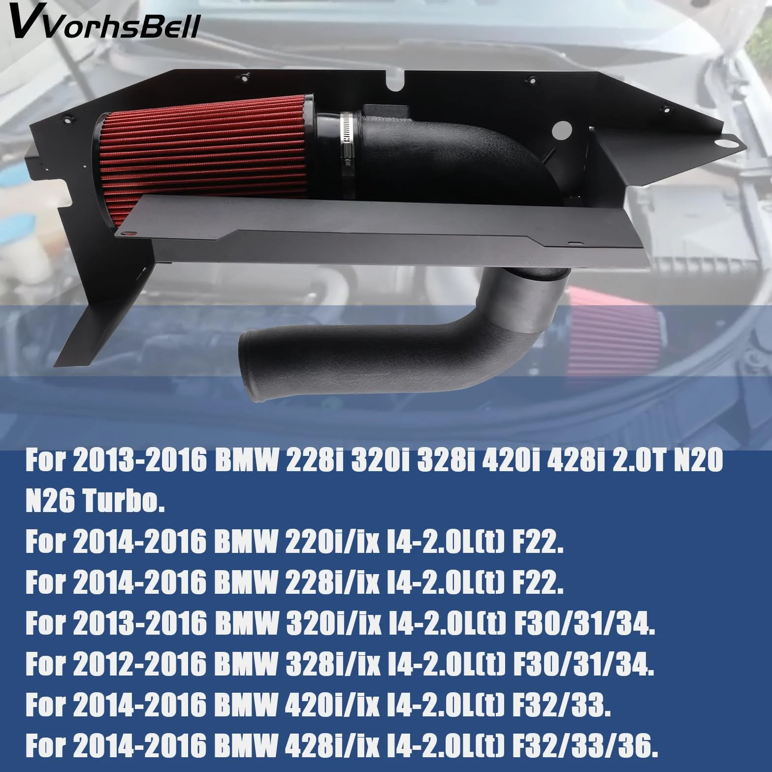 Kit di aspirazione aria fredda compatibile con BMW N20 N26 2.0T F30 F32 328i 428i 320i 420i 228i con filtro ad alto flusso per sistema di aspirazione performante