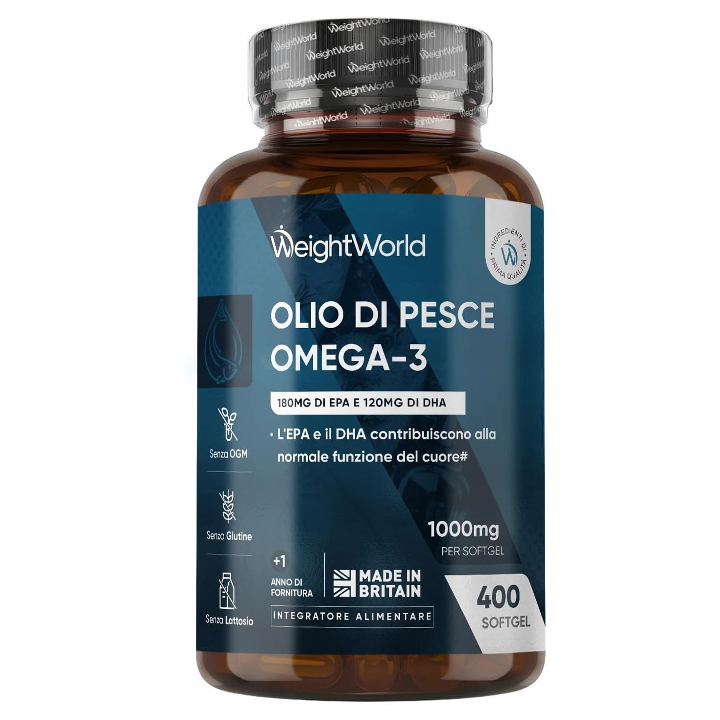 Omega 3 Olio di Pesce 1000mg EPA DHA 400 Softgel Acidi Grassi Essenziali