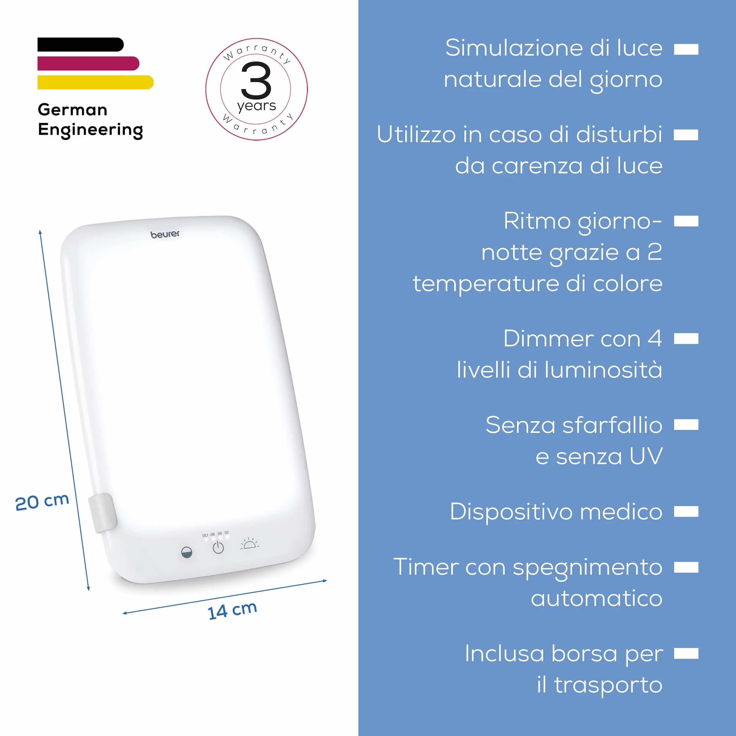 Beurer TL 35 Lampada SAD 10.000 Lux luce diurna 3 temperature colore base rimovibile bianco
