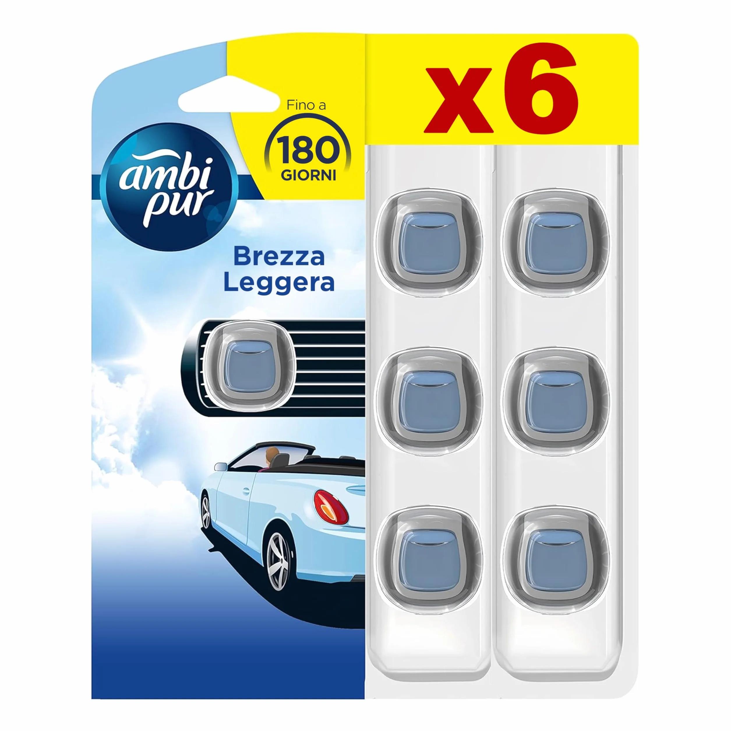 Ambi Pur Car Starter Kit Deodorante Per Ambienti Con Clip Alla Brezza Leggera 2ml 6 Pezzi