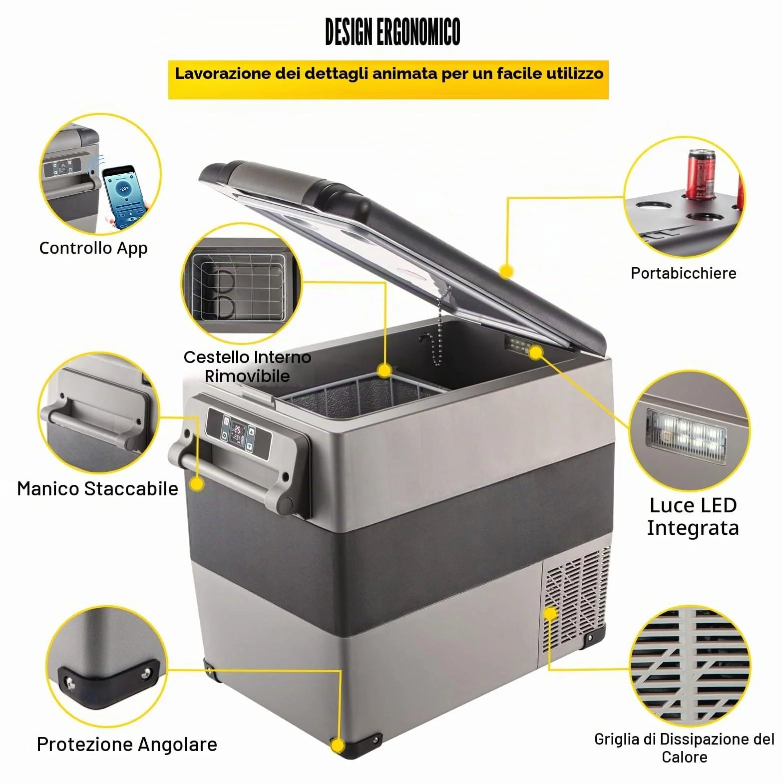 VEVOR Frigorifero Portatile 55L con Schermo LCD, Congelatore da Campeggio Controllo APP