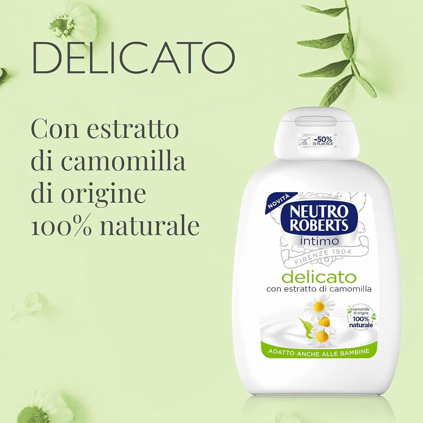 Neutro Roberts Detergente Intimo Delicato con Camomilla 100% Naturale per Pelli Sensibili 4x200 ml