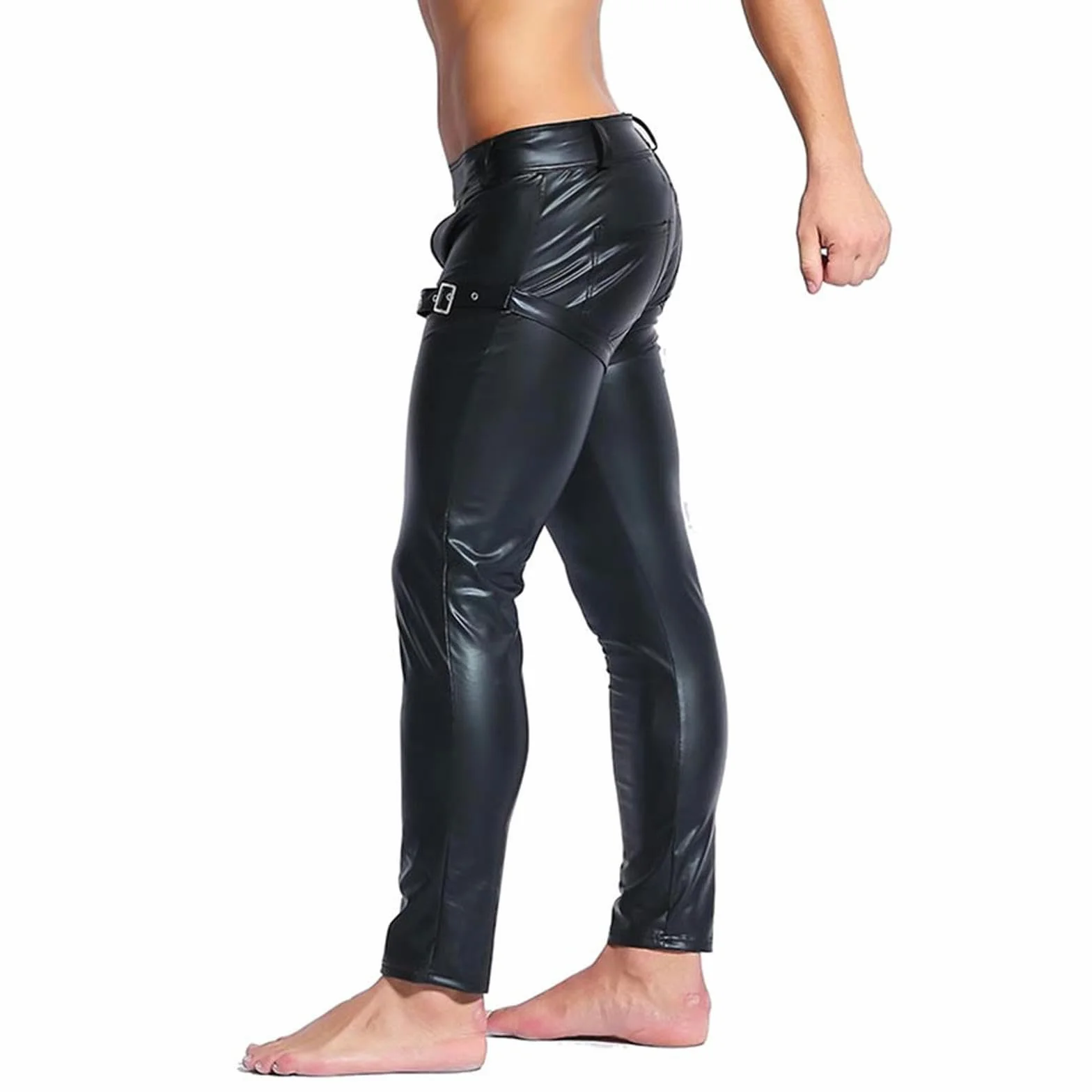 VOIV Pantaloni in Pelle Sintetica da Uomo Nero Aperto sul Davanti Discoteca Clubwear