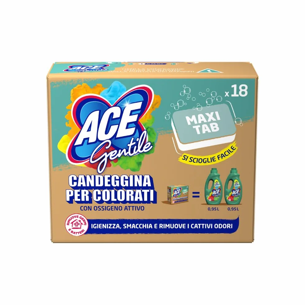 ACE Gentile Maxi Tabs 18 szt. tabletki do prania, wybielacz delikatny, odplamiacz, higienizacja, tlen aktywny