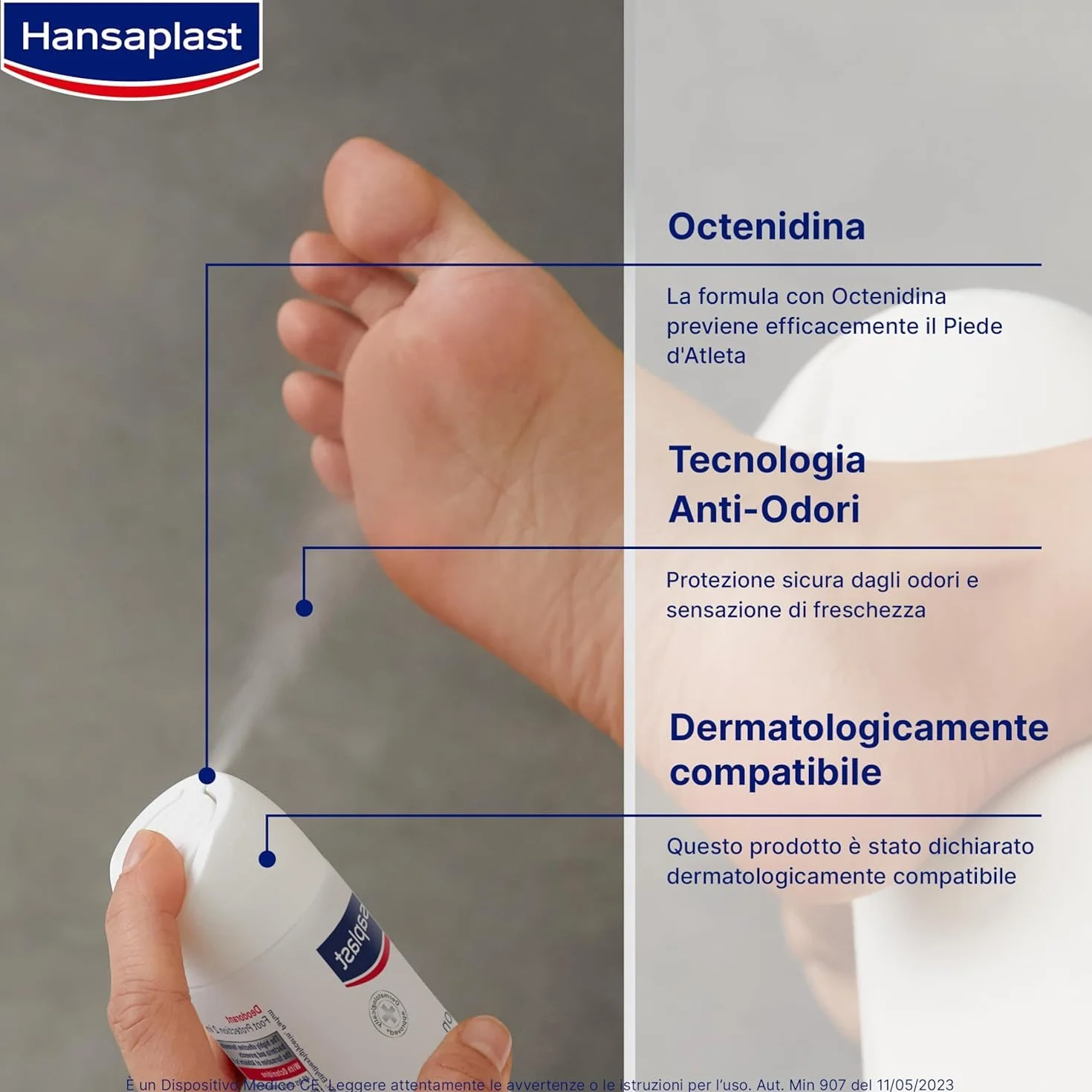 Hansaplast Deodorante Spray Foot Protection 2 in 1, Deodorante Piedi con Octenidina 150 ml