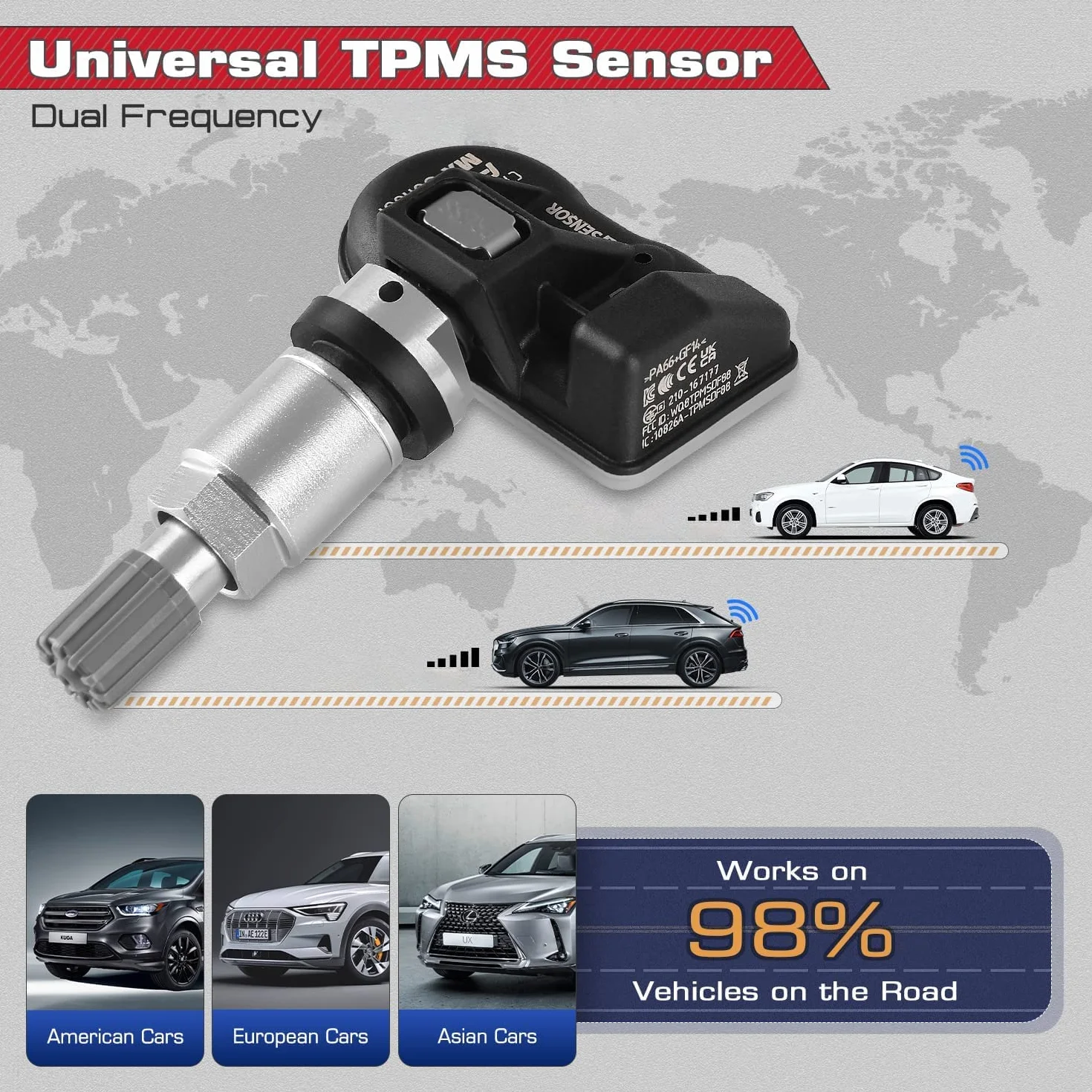 Autel TPMS Sostituzione Pneumatico a Doppia Frequenza per Tutte Automobili, Sensore OE Identicamente Costruito 100%, Valvola Metallo, 4 Pezzi