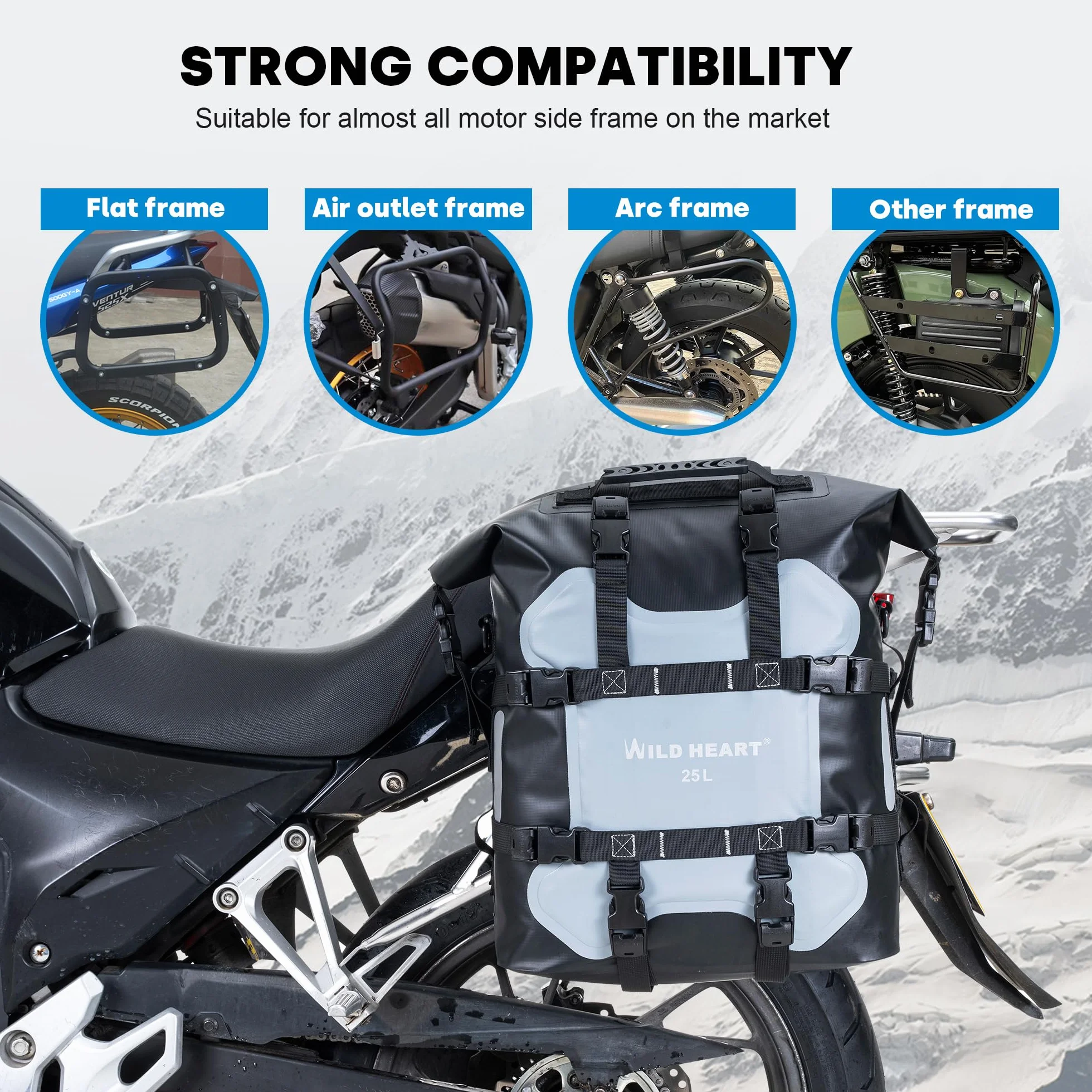 WILD HEART Moto borsa laterale in acciaio inox impermeabile 25L Borse da sella