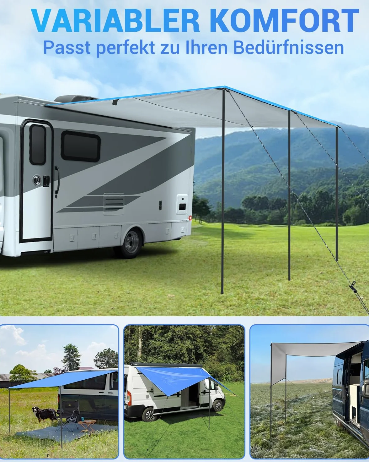 SUPAREE Tendalino Camper Parasole Van Tenda da Sole per Roulotte 3 Binari Tubazioni Protezione UV Impermeabile 3.5 x 2.4m