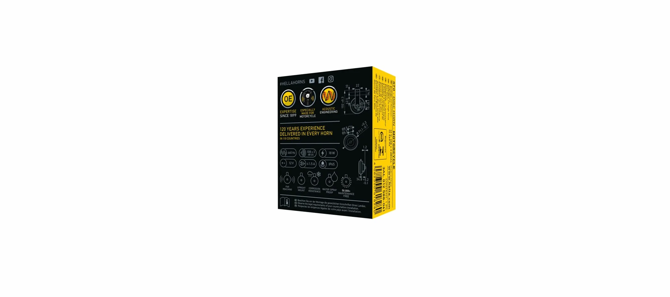 HELLA 3AL 012 588-061 Segnale Clacson - HELLA ESSENTIAL HORN S70-12V - 108dB (A) - Gamma di frequenza: 460Hz - Tono alto - Elettrico - Colore alloggiamento: Nero - Quantità: 1