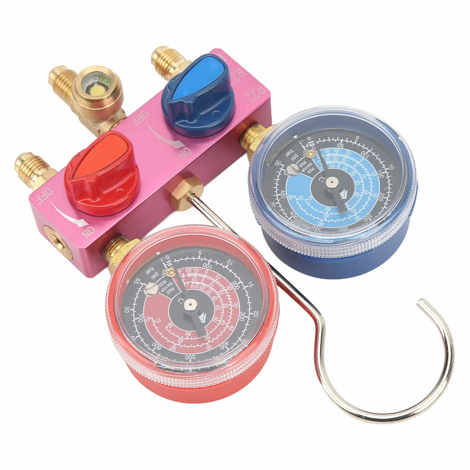 Jectse Mini Manometro PER R22 R32 R410A Con FINESTRE RIMOVIBILI, MANOPOLA IN METALLO E GUARNIONE IN PTPE, IDEAME PER LA MANUTENZIONE DI AUTO E ARIA Condizionata