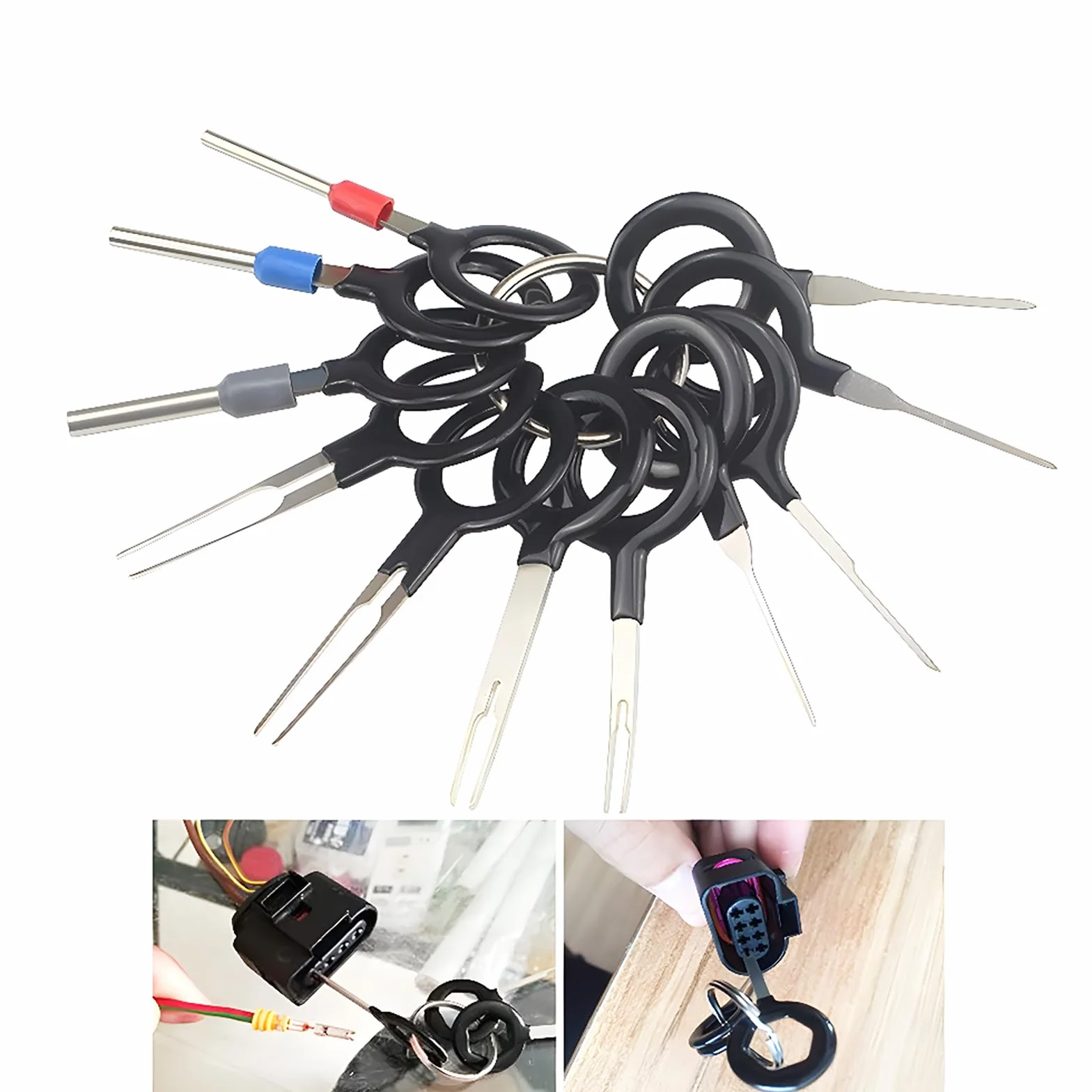 CESFONJER 11 Pezzi Strumenti di Rimozione Terminale, Pin Rimozione Cablaggio Terminale con Portachiavi per Auto, auto cablaggi elettrici crimpare connettore pin estrattore kit