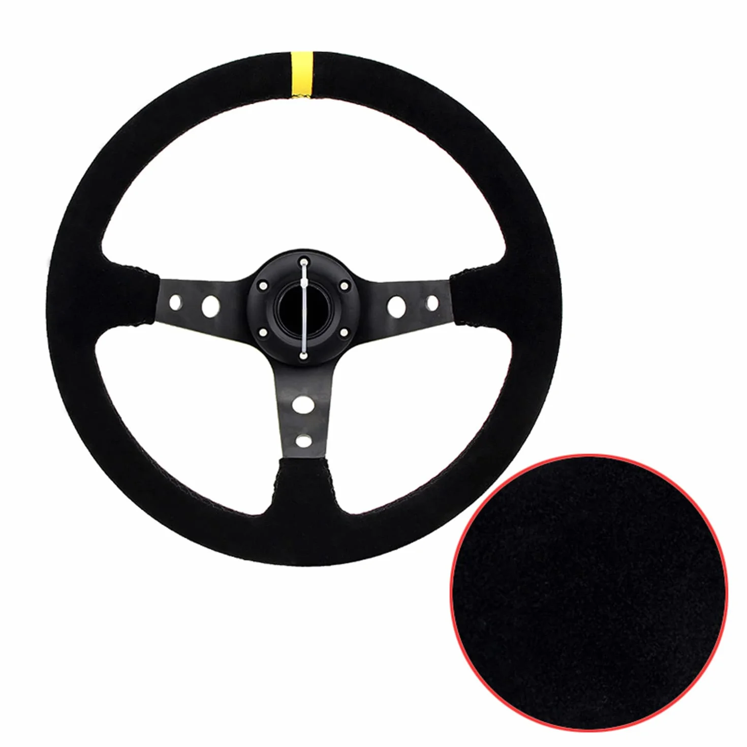 aleawol Volante sportivo universale per auto, 14 pollici, 350 mm, per motociclisti, in pelle scamosciata, da corsa, per la codifica automatica, imitazione di volanti da corsa (nero + giallo a righe)