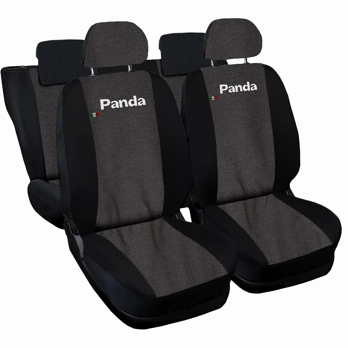 Lupex Shop Copri-sedili Auto Compatibili Panda Seconda Serie (mod.169) Versione 50e50 | Jeans Nero | Set Copri-Sedile Anteriori e Posteriori | Logo Ricamato | Airbag Compatibile | Accessori Auto