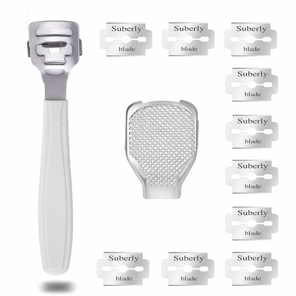 Kit per Pedicure Raschietto con 10 Lame D'argento, Callus Remover, Rimuovi Calli Piedi