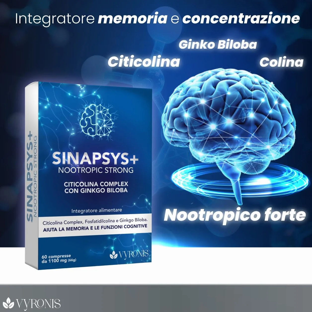 SINAPSYS+ integratore di citicolina 1000 mg colina boost mente memoria concentrazione