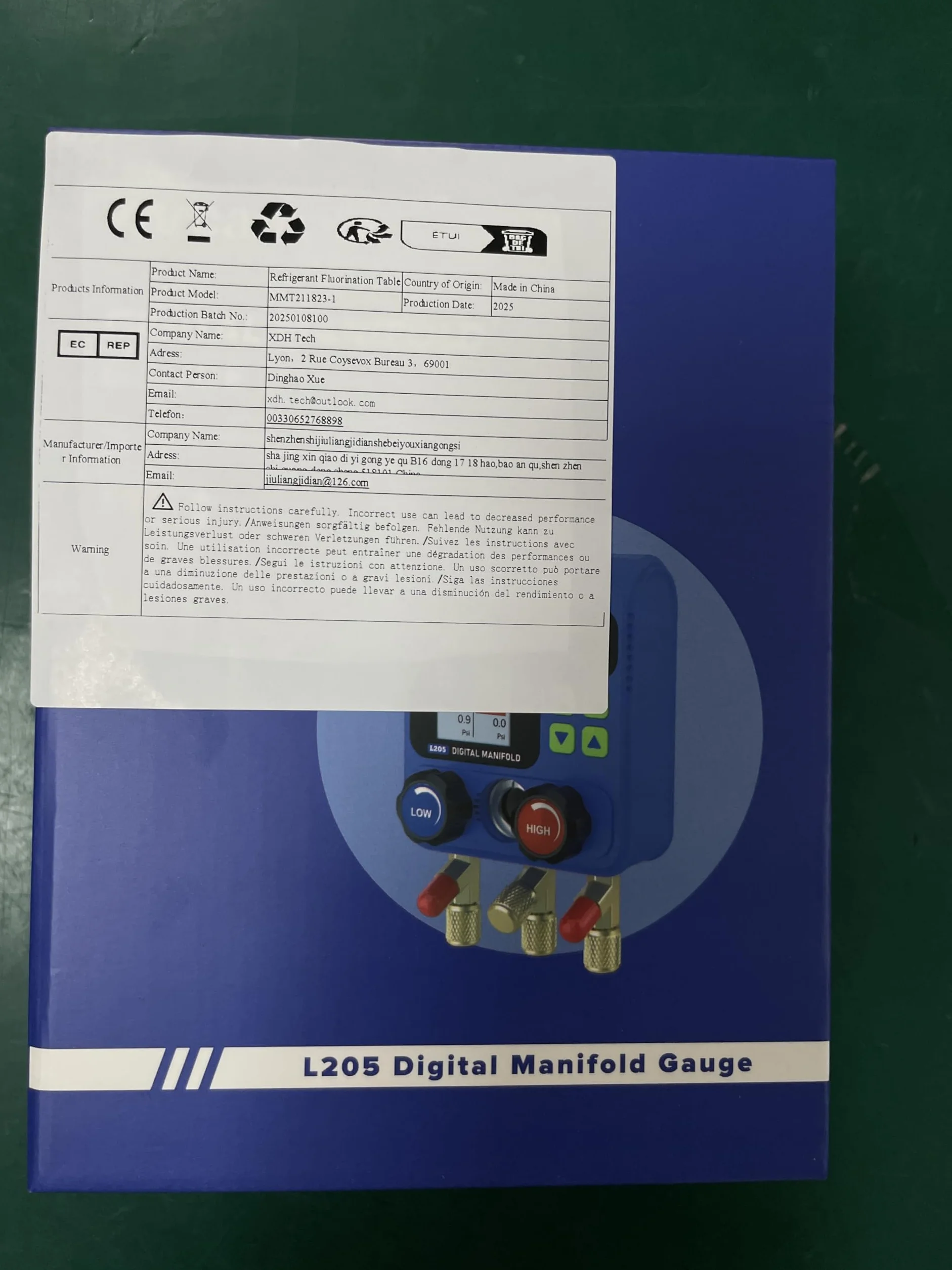 PLAYOCCAR HVAC Indicatori 92 tipi di kit di manometri digitali del refrigerante con TFT LCD, doppio test di pressione,Kit di ricarica del refrigerante Manometro per aria condizionata sottovuoto