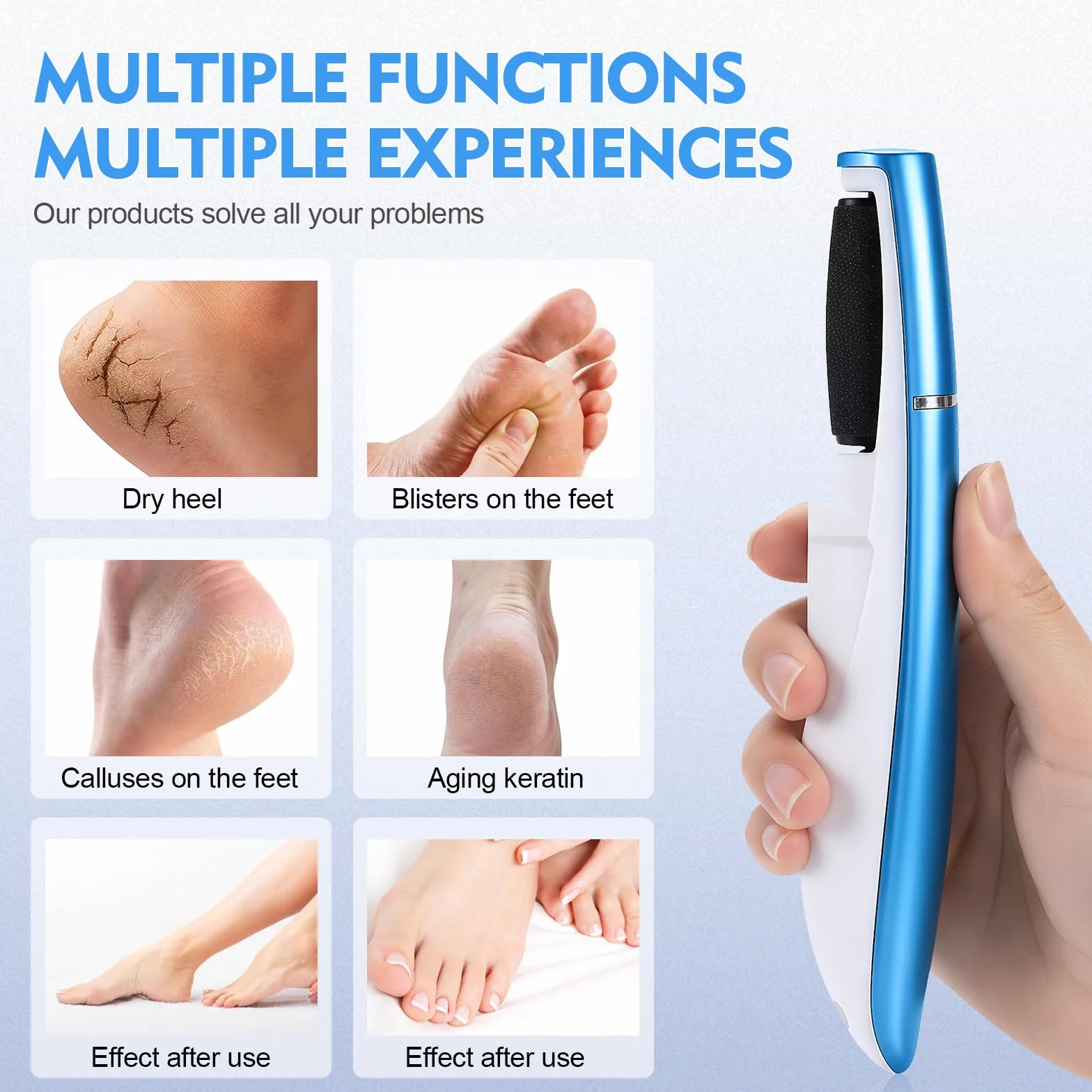 Pedicure Elettrico Impermeabile Ricaricabile 2 Velocità per Calli Pelle Morta Talloni Screpolati Blu