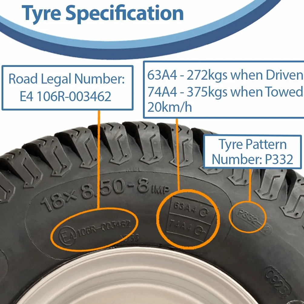 Parnells - Kit Rimorchio ATV - 2 Ruote 18x8.50-8 + 2 Mozzi 4xm12 100 mm PCD e Assali 35 mm x 35 mm - Wanda P332 a 4 Strati, 750 kg, Altezza 455 mm, Larghezza 210 mm - Contrassegno E, Legale Stradale