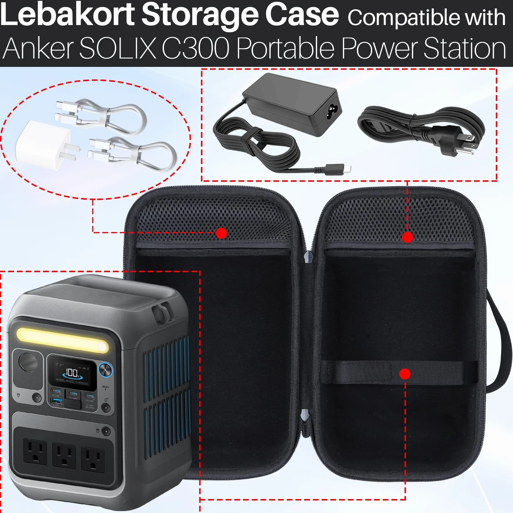 Lebakort Duro Viaggio Caso Custodia per Centrale elettrica portatile Anker Solix C300