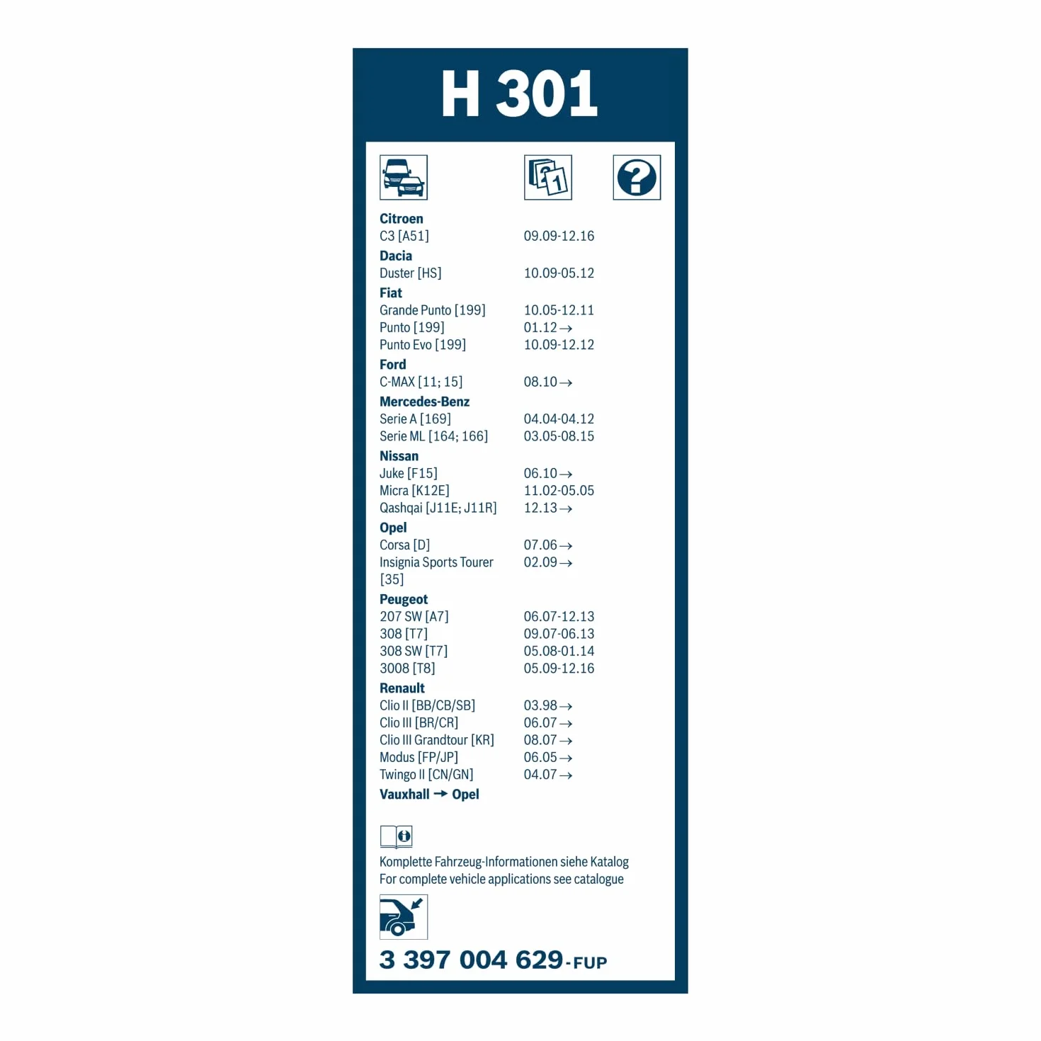 Bosch H 301 Tergilunotto 300 mm Tergicristallo singolo per Lunotto Posteriore