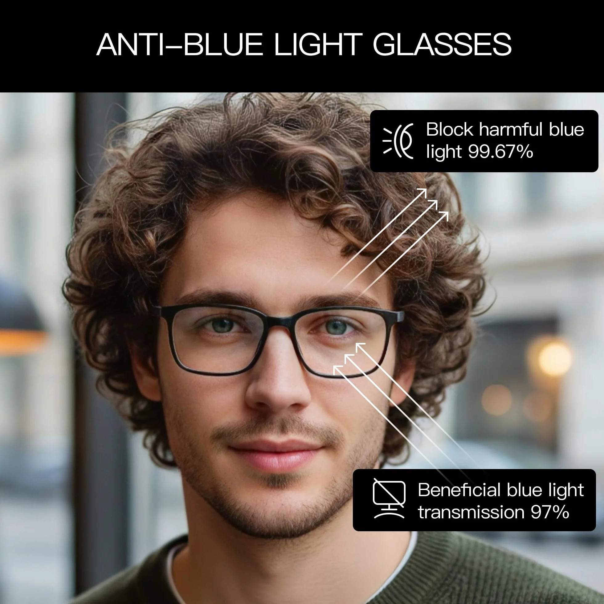 ZENOTTIC Occhiali con Filtro Luce Blu, Occhiali da Lettura Uomo Montatura TR Quadrata Antiriflesso