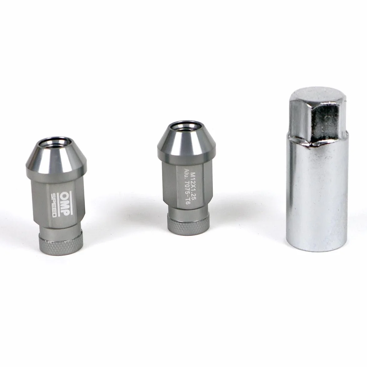 OMP SPEED Set 20 Dadi Ruota con M12X1.25 Metrico 19 Chiave Filettata Lunga da 40MM Grigio Alluminio Colore 7075