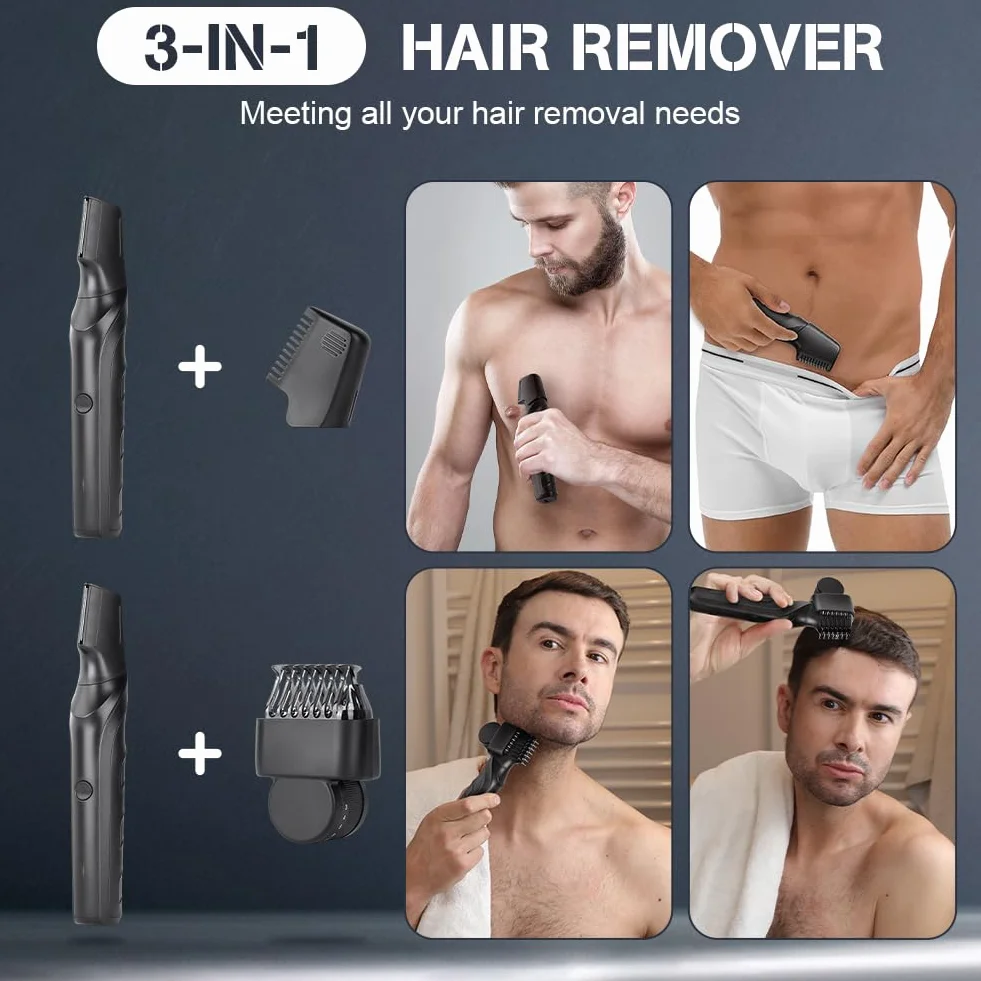 Rasoio Elettrico Corpo Uomo 3 In 1 Impermeabile IPX5 Depilatore Pettini Regolabili 3-12 mm Wet&Dry