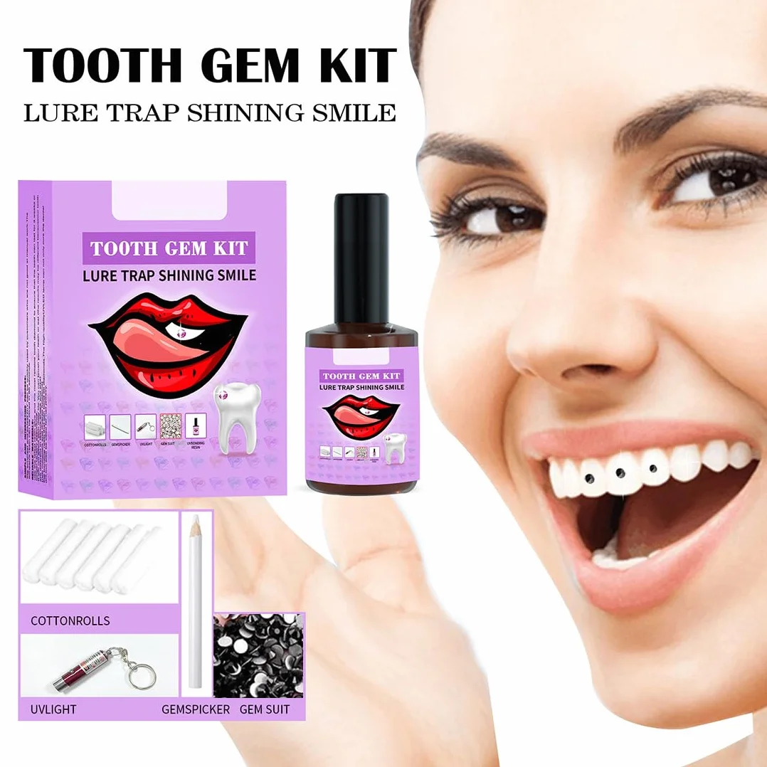Kit Tooth Gems, Brillantini Denti Kit con Strass e Diamanti Marquise (Nero)