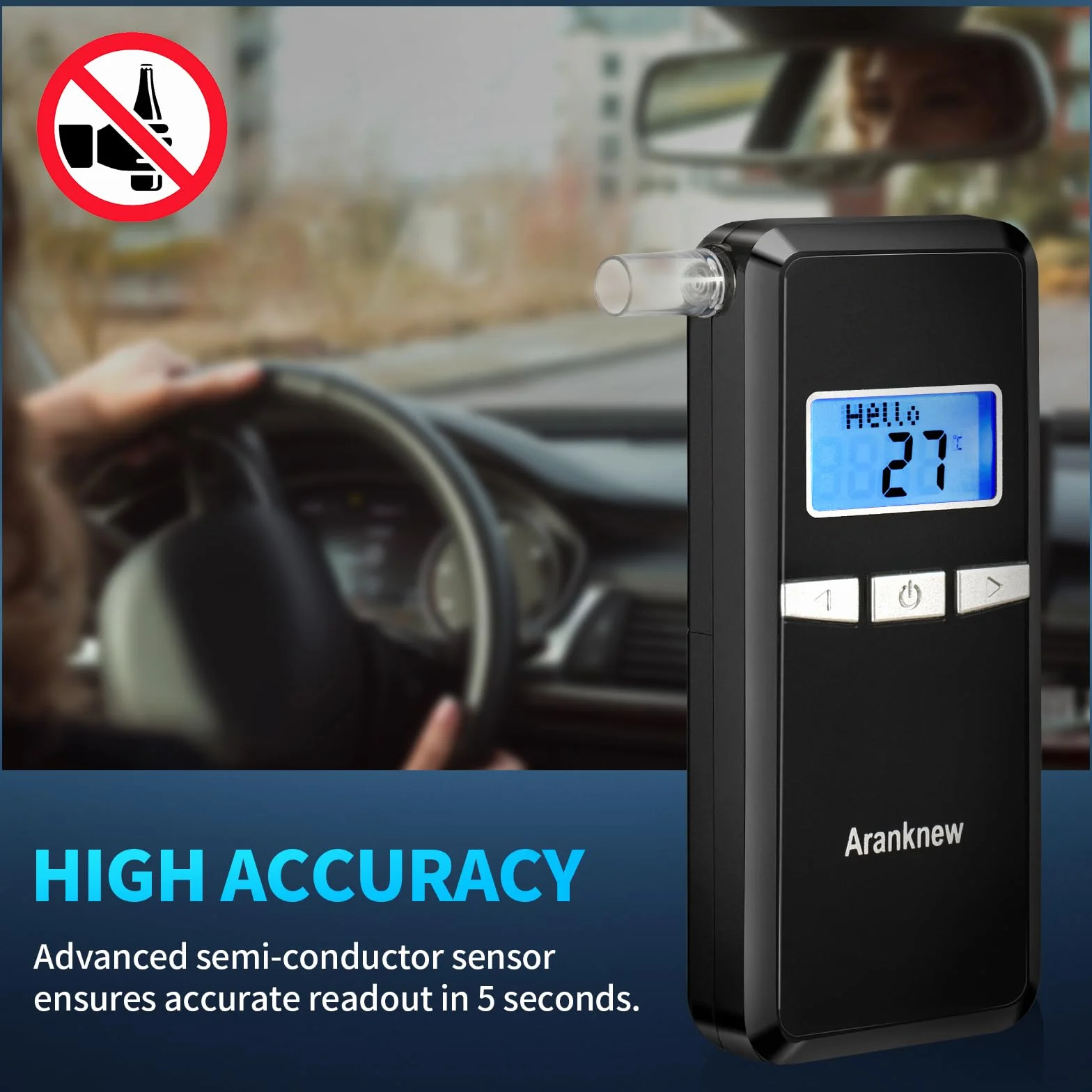 Etilometro Portatile Certificato, Alcol Tester Portatile con Display LCD Blu Digitale per Uso Personale e Professionale con 20 Bocchini, Misurazione Rapida a Semiconduttore
