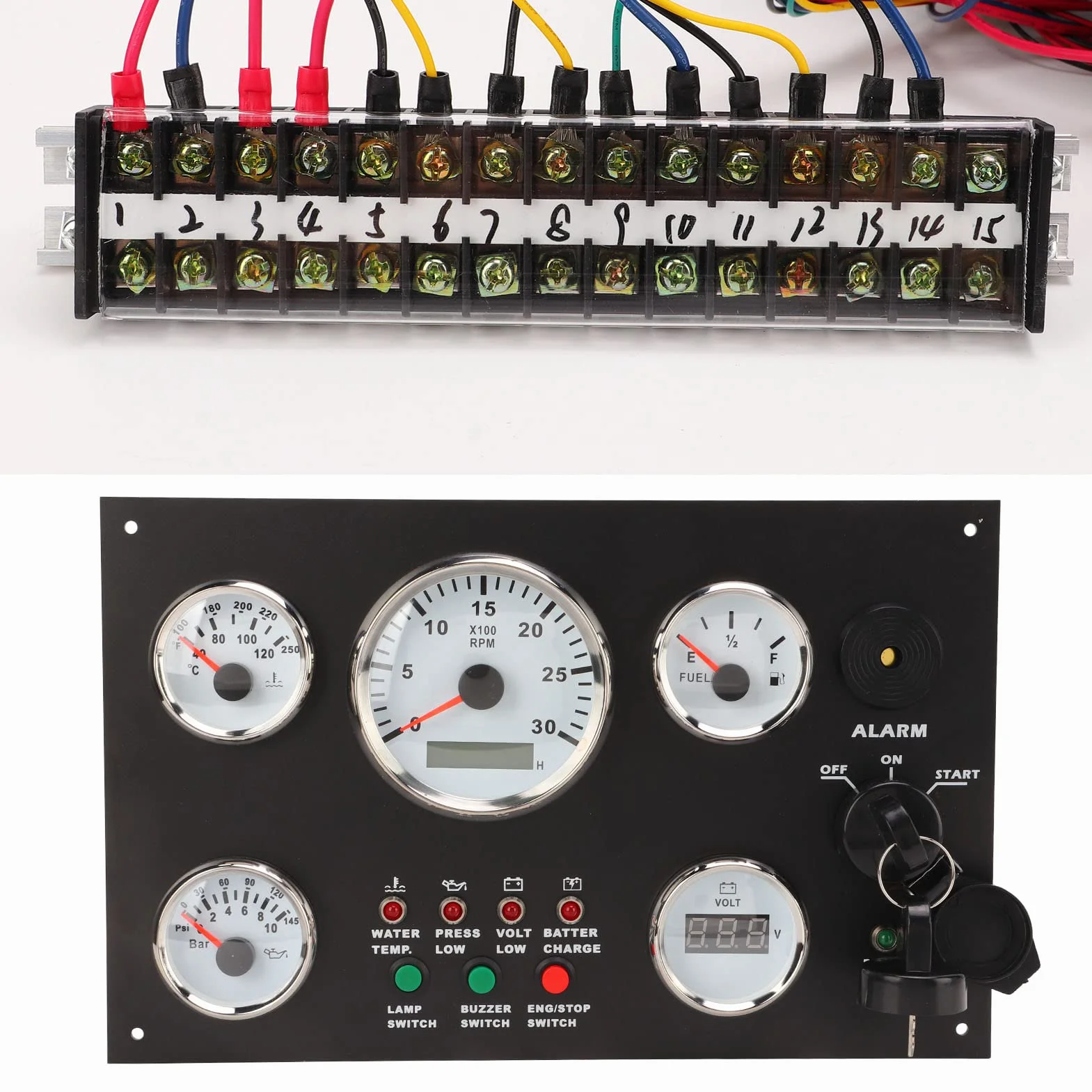 Quadro Strumenti, Cruscotto del Motore Quadro Strumenti con Velocità Motore Livello Olio Pressione Temperatura Acqua Display Tensione con Retroilluminazione Rossa per Barche Camper(12V)