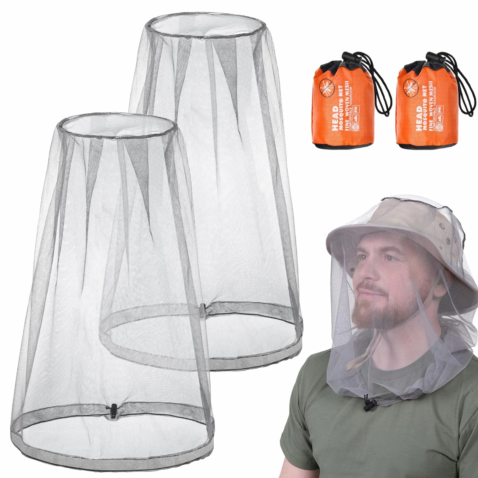ACWOO Cappello con Zanzariera 2 Pezzi Rete per la Testa Protezione Viso Campeggio Escursionismo