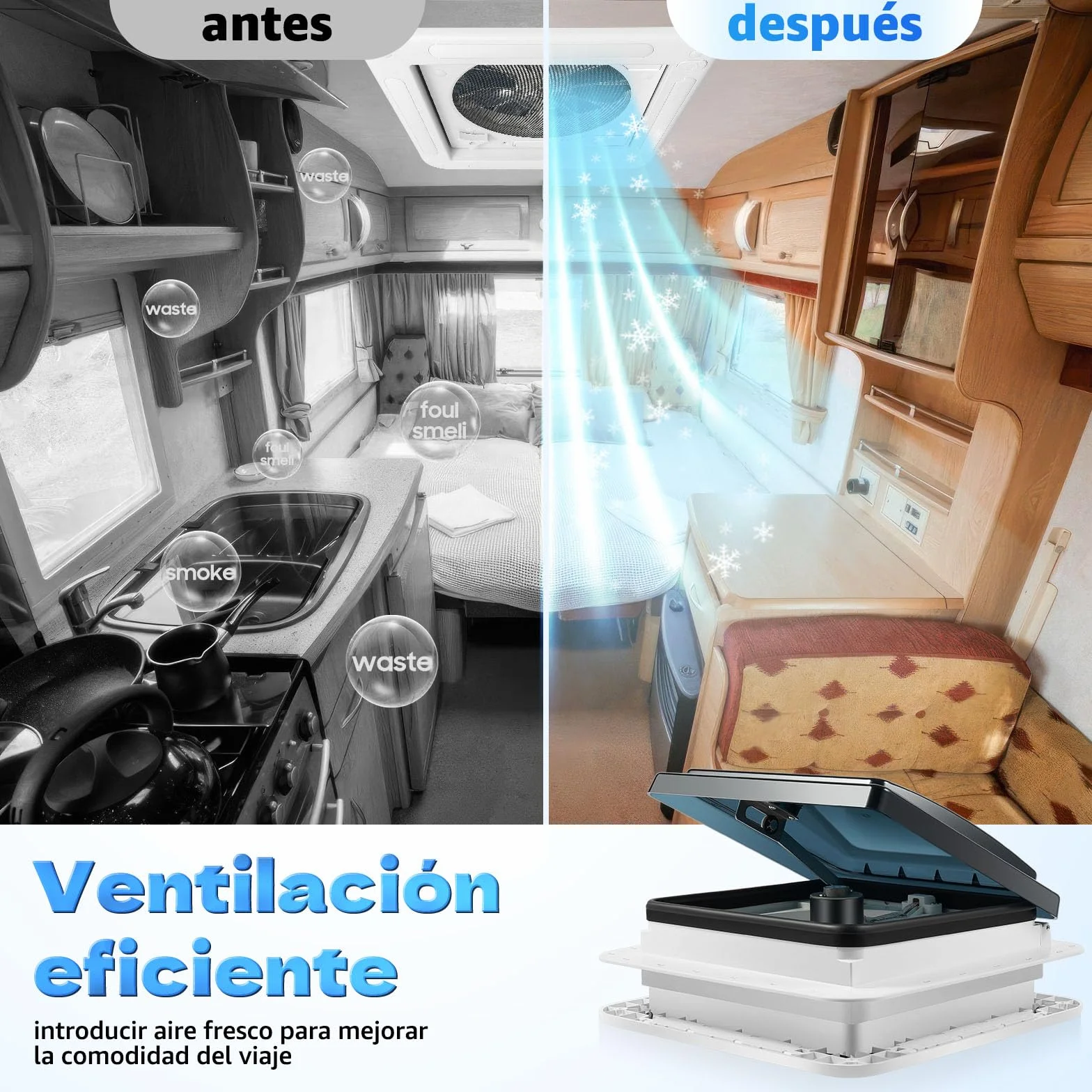 Ventilatore da tetto 28x28 cm 12V IP68 impermeabile silenzioso 20-65dB reversibile 4 LED 10 ali 5-35 m³/min telaio montaggio