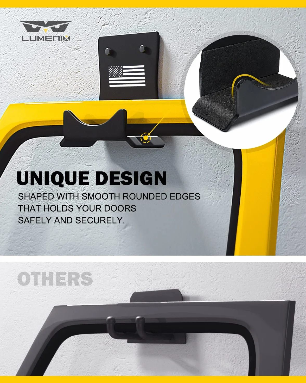 Lumenix Staffa per porta resistente montaggio a parete rimovibile compatibile Jeep Wrangler JK JKU JL JLU CJ YJ TJ LJ JT motivo bandiera americana confezione da 4