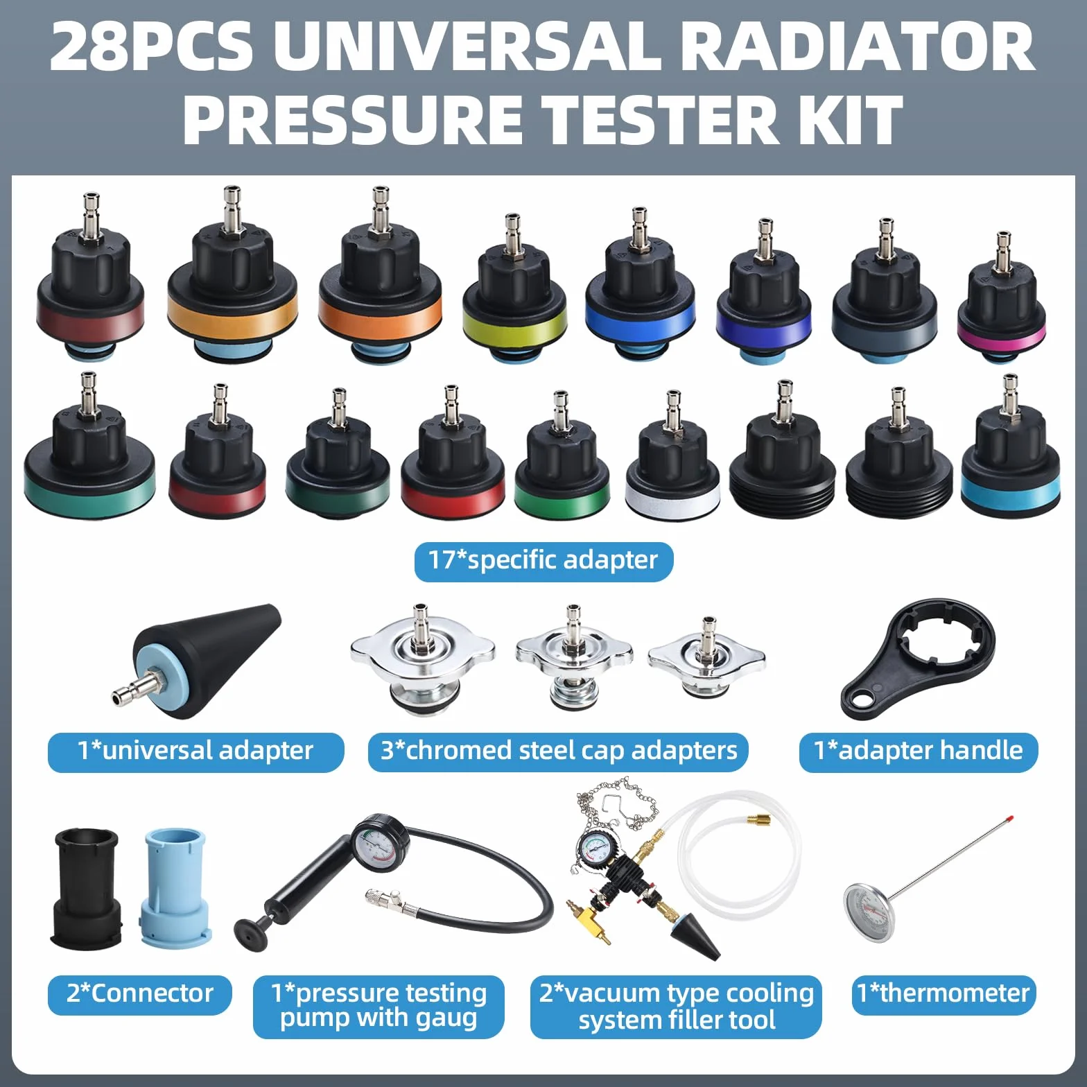 BOOMSTART Tester di pressione del radiatore universale 28Pcs Kit per sistema di raffreddamento sottovuoto per auto Audi VW BMW